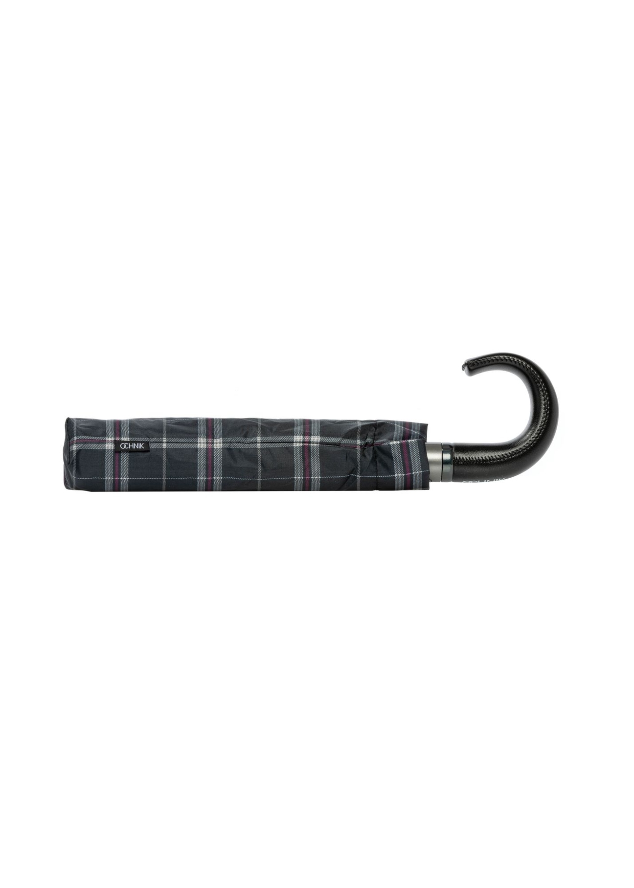 Parasol męski w kratę PARSM-0002-9D(W26) - widok produktu z boku, na białym tle. 