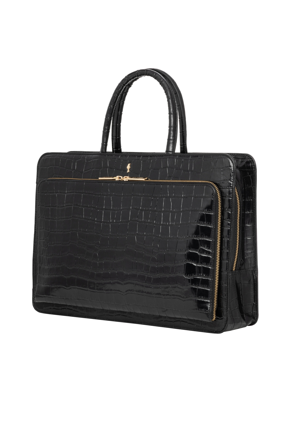 Skórzana czarna torba na laptopa croco TORES-1321-9G(Z26), widok produktu skosem na białym tle.