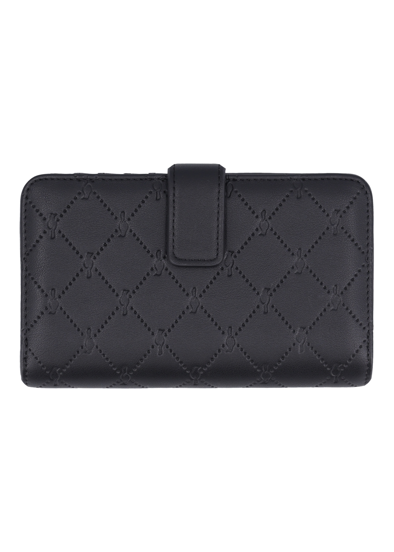 Czarny portfel damski z monogramem POREC-0391A-9P(Z26), widok produktu z tyłu na białym tle.