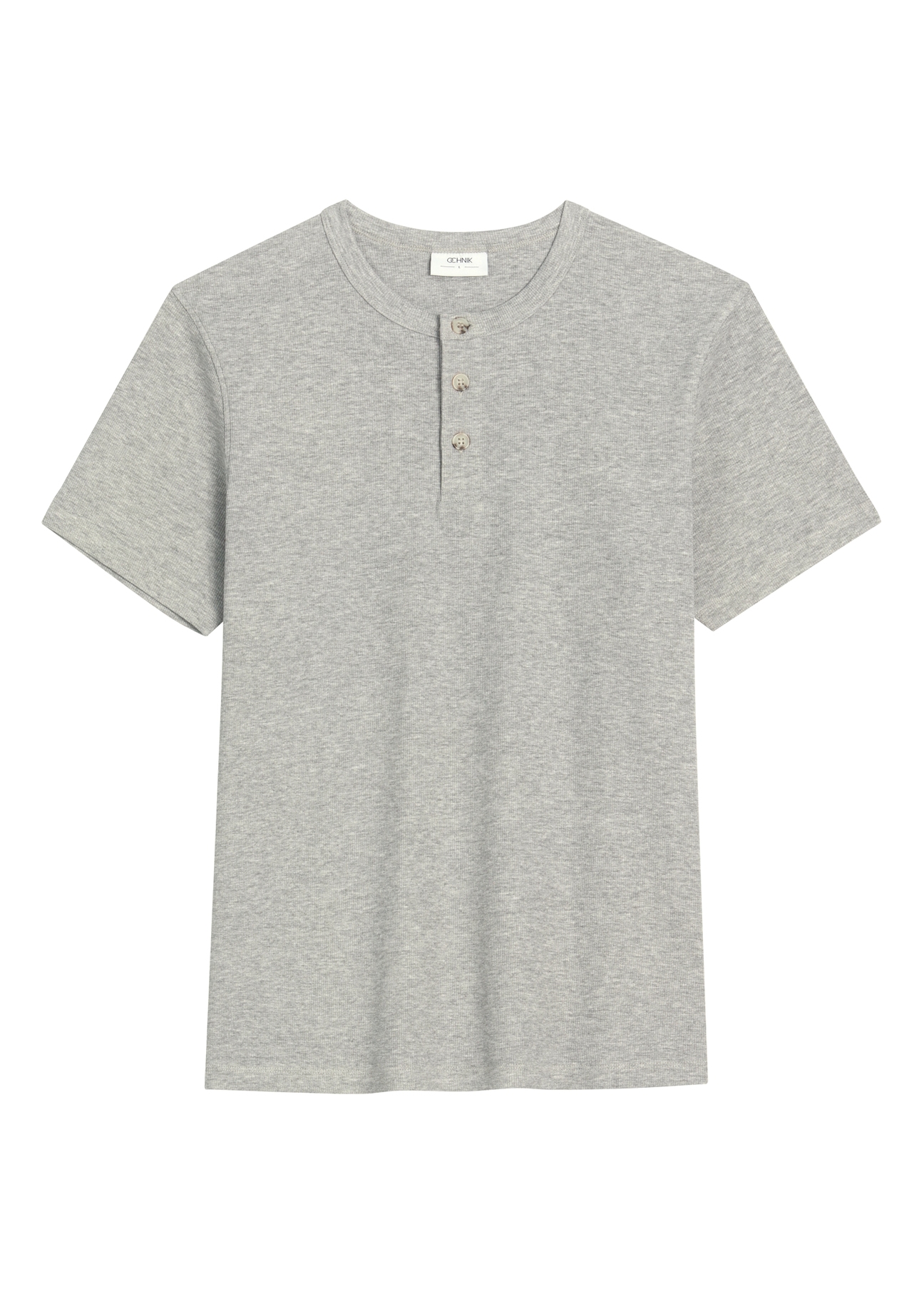 Szary prążkowany t-shirt męski TSHMT-0159-9B(Z26), widok produktu od przodu na białym tle.