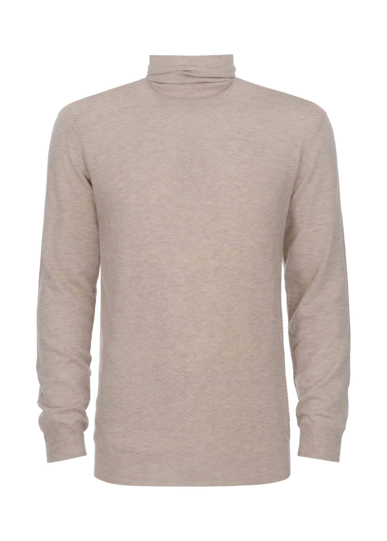 Beżowy sweter męski z golfem SWEMT-0131-81(Z23)-04