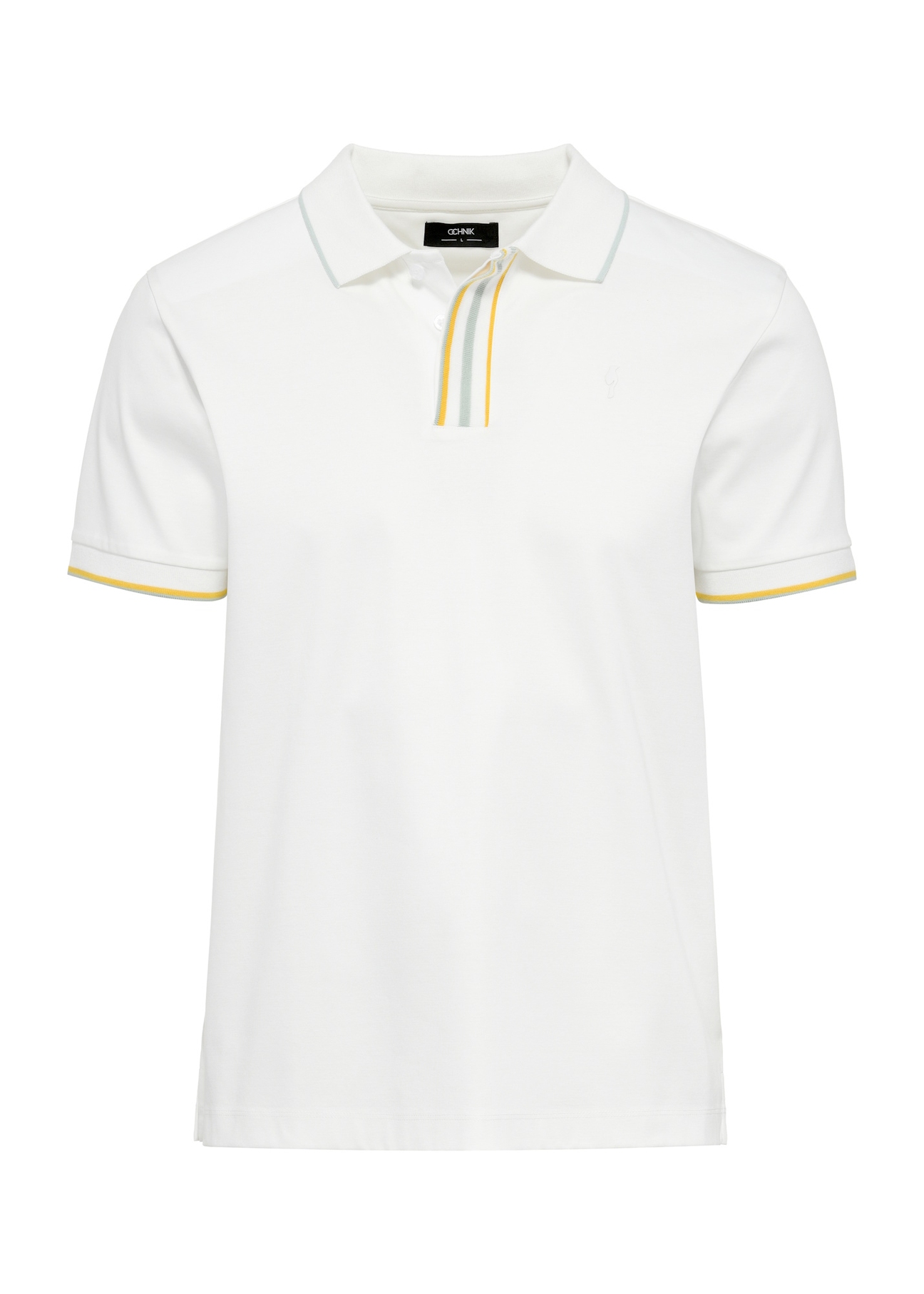 Kremowa koszulka polo męska POLMT-0073-12(W25) - widok produktu z przodu białym tle.