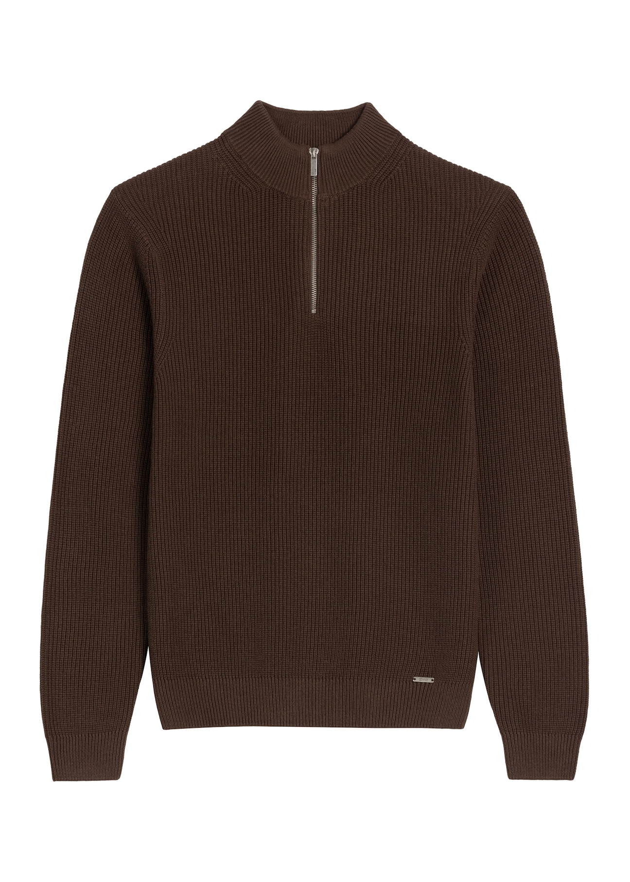 Ciemnobrązowy sweter męski SWEMT-0175-1I(Z26), widok produktu z przodu na białym tle.