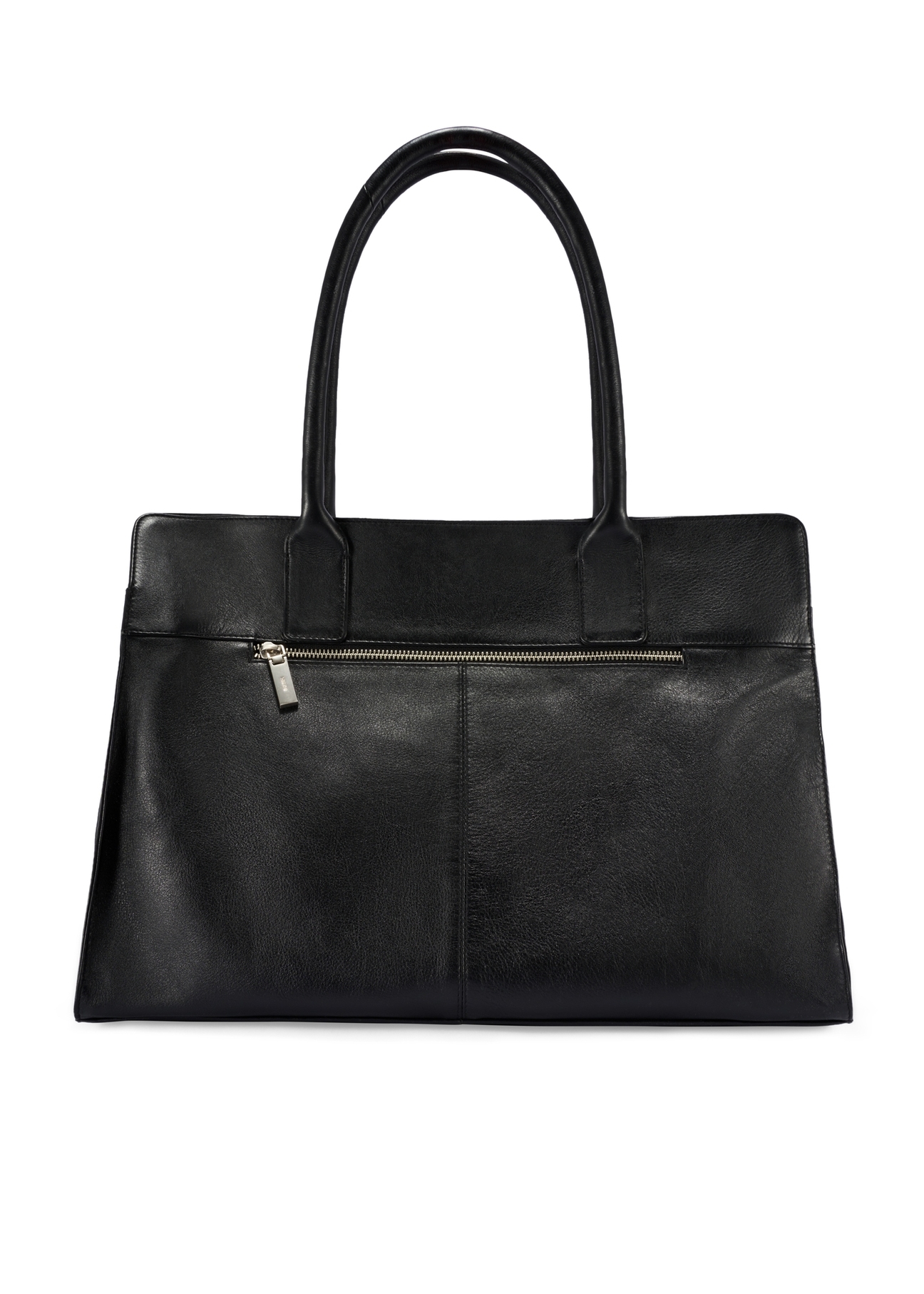Czarna duża skórzana torebka shopper TORES-1237-99(W26), widok produktu z tyłu na białym tle.