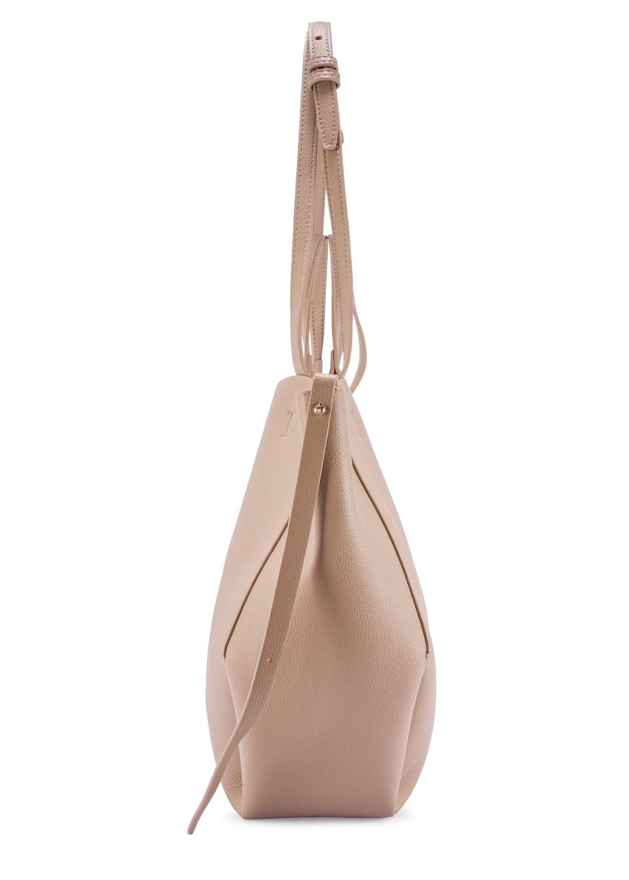 Beżowa duża torebka shopper TOREC-1201-1B(W26) - widok produktu z boku, na białym tle.