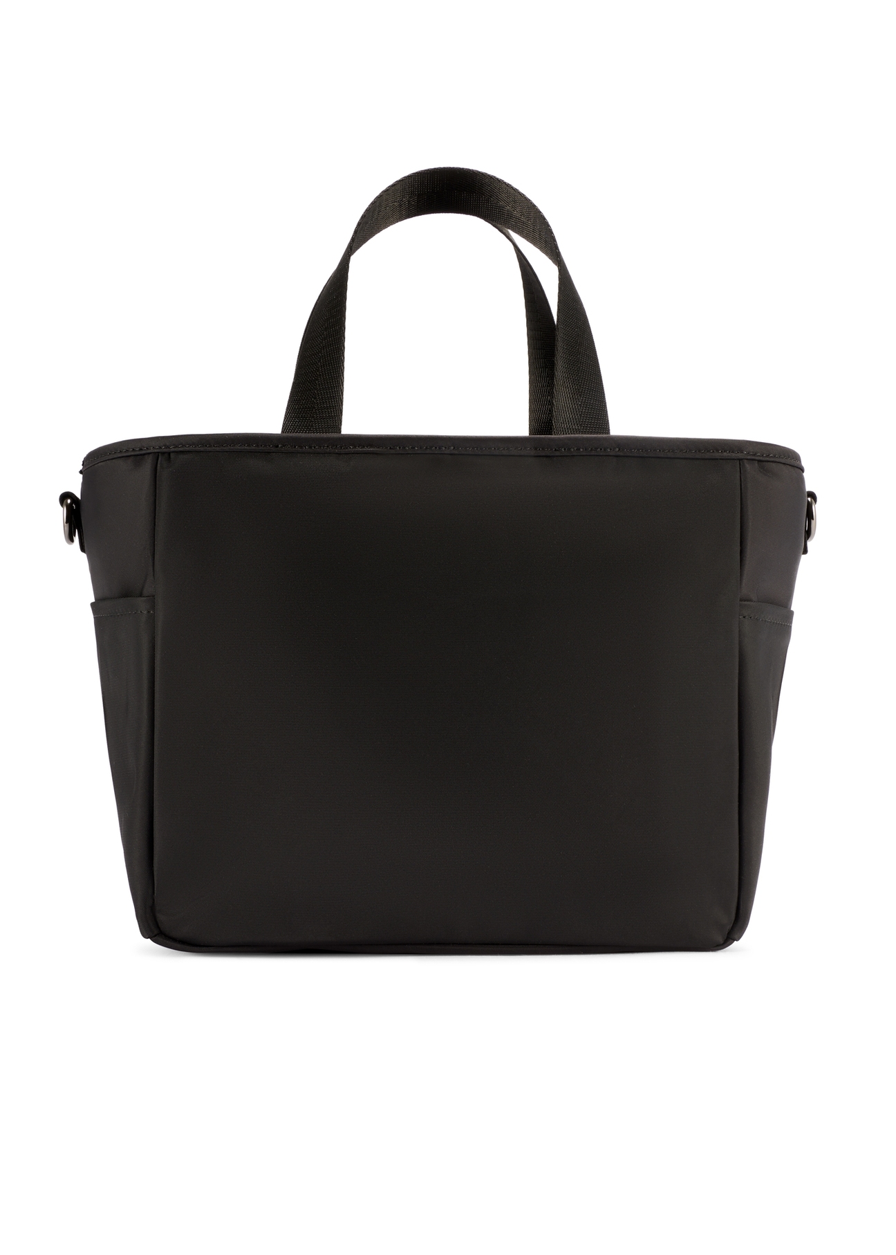 Czarna torebka typu lunchbox TOREN-0346-99(W26) - widok produktu z tyłu, na białym tle.  