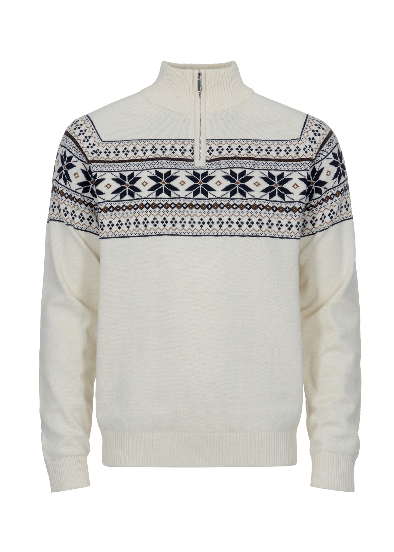 Kremowy sweter męski we wzór norweski SWEMT-0133-12(Z24)-04