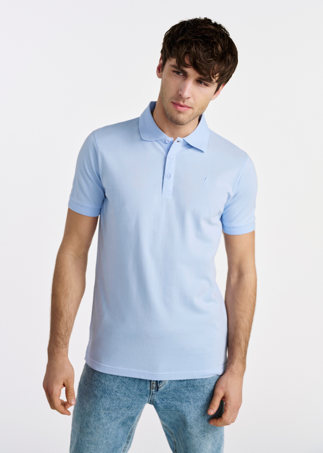 Błękitna koszulka polo męska POLMT-0078-62(W25)-01