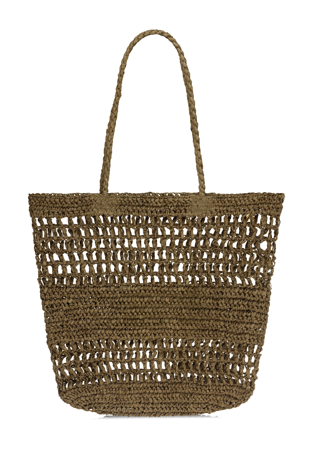 Słomkowa khaki torebka shopper damska TOREC-0924A-55(W25), widok tyłu produktu na białym tle.
