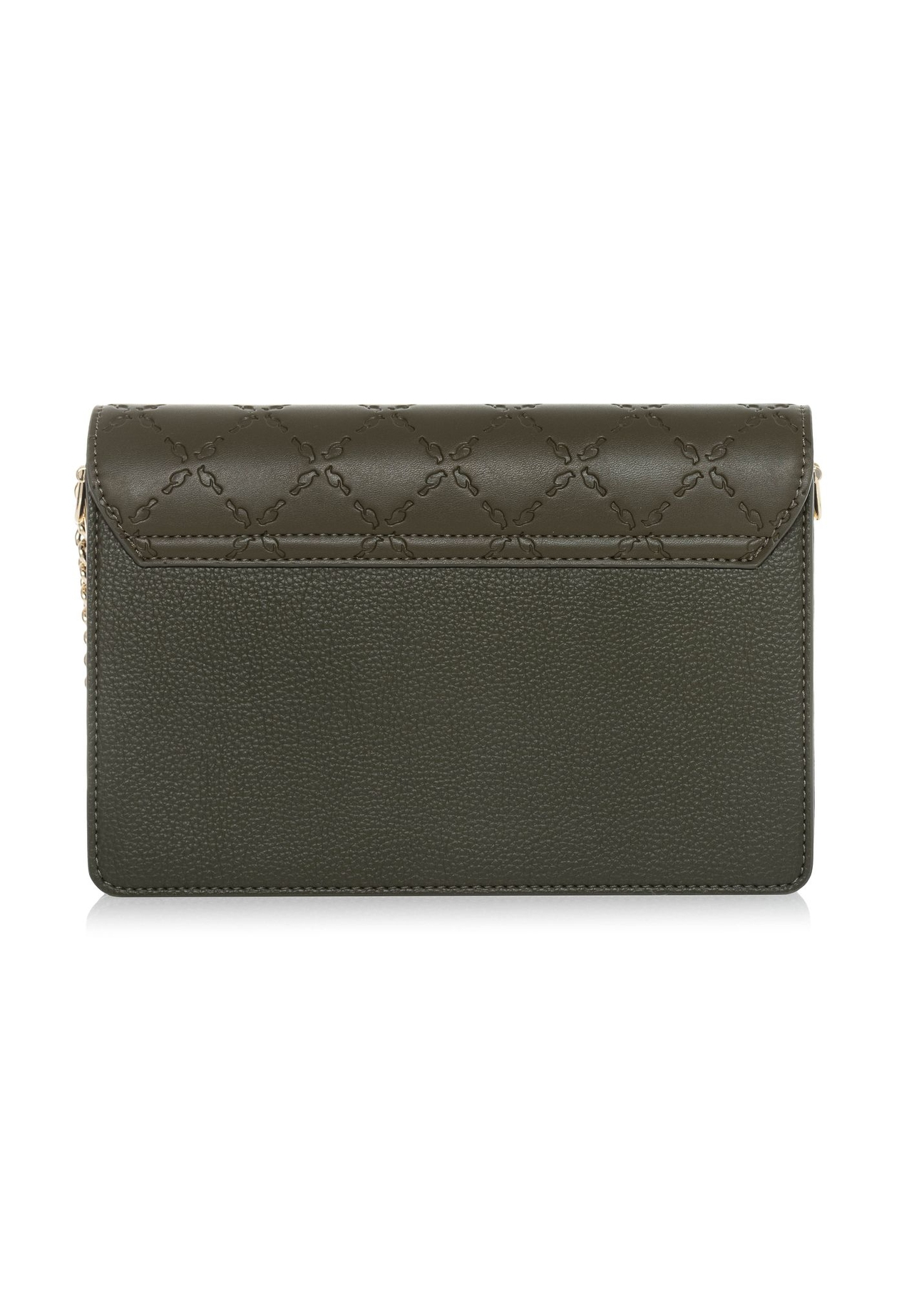 Torebka damska khaki z monogramem TOREC-0536B-55(W25) - widok torebki z tyłu na białym tle.
