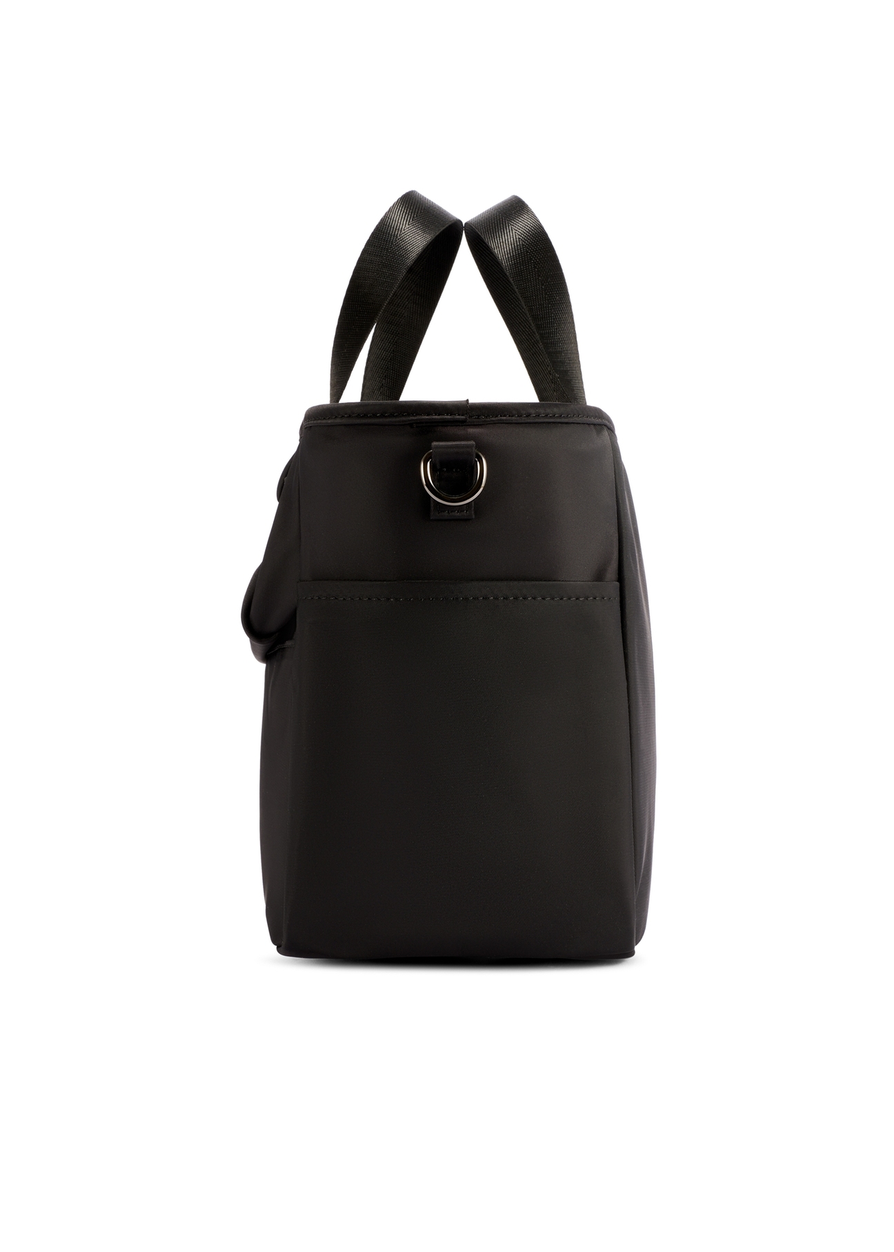 Czarna torebka typu lunchbox TOREN-0346-99(W26) - widok produktu z boku, na białym tle.