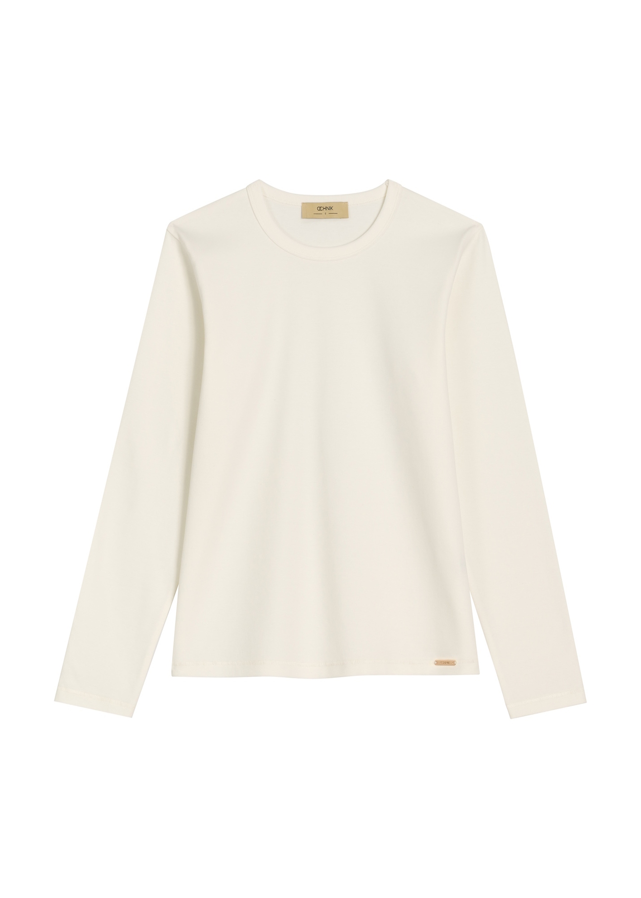 Kremowy bawełniany longsleeve damski LSLDT-0052-0B(Z26) - widok produktu z przodu, na białym tle. 