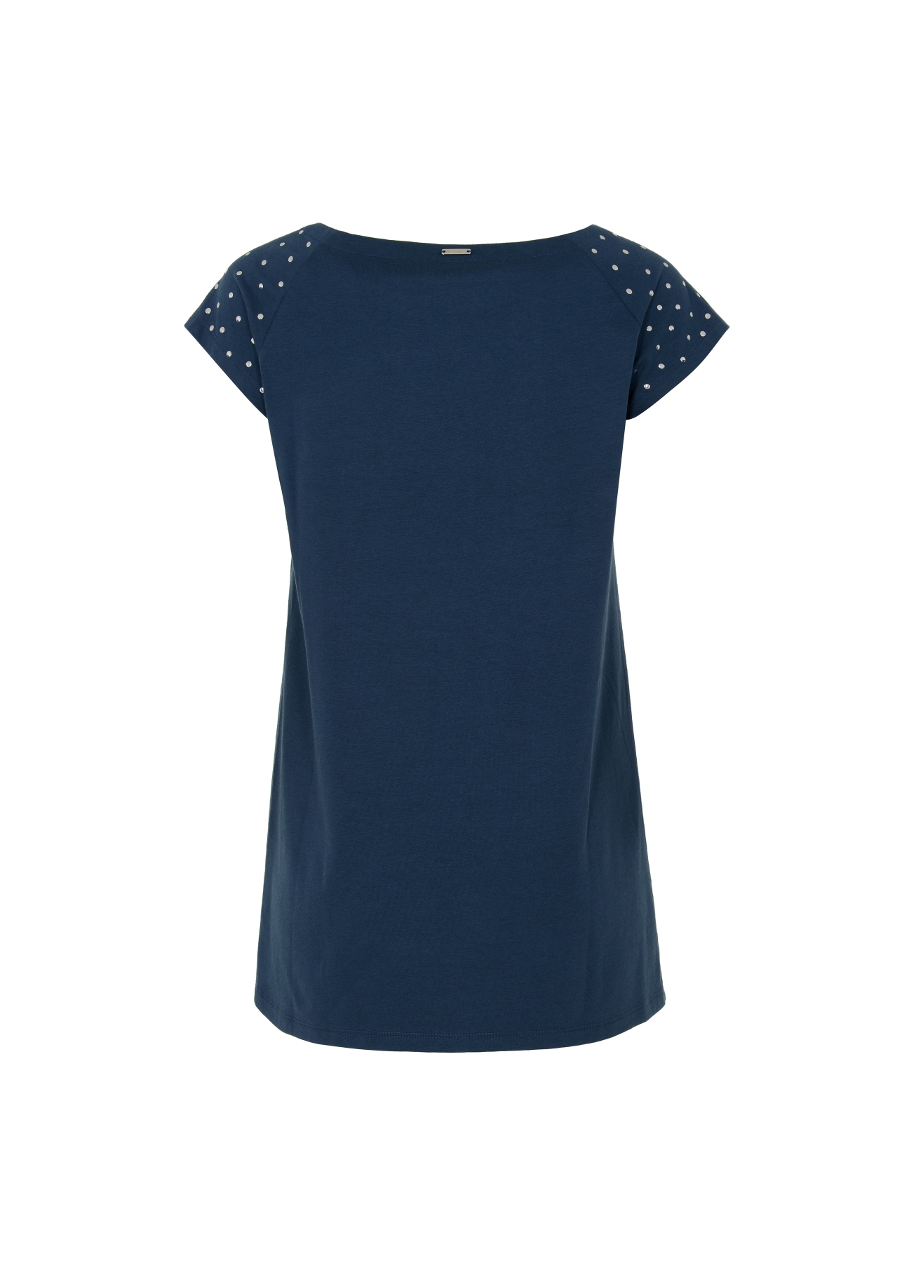 Granatowy T-shirt damski z aplikacją TSHDT-0096-69(W22)-03