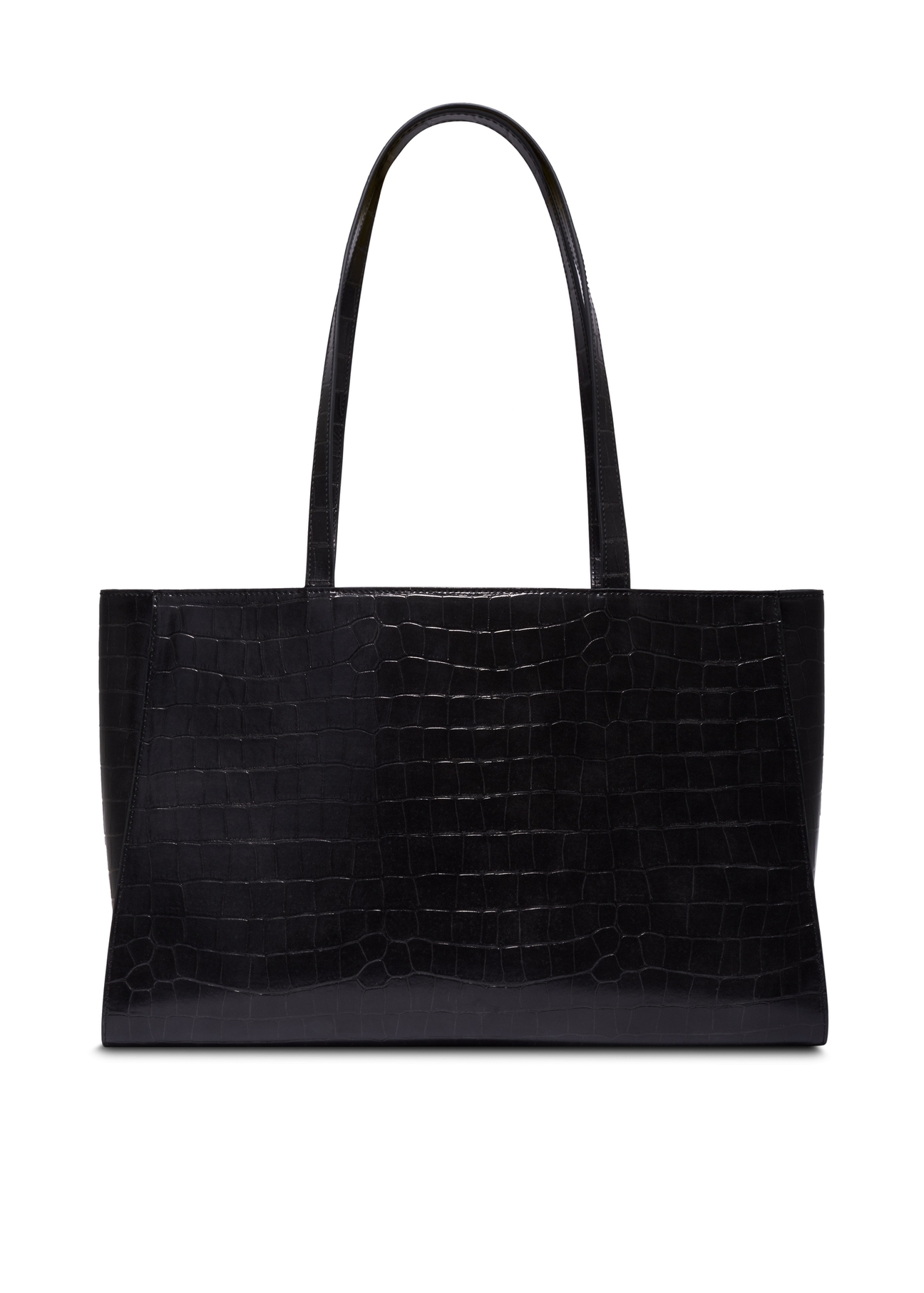 Czarna torebka shopper croco TOREC-1287-9G(Z26), widok produktu z tyłu na białym tle.