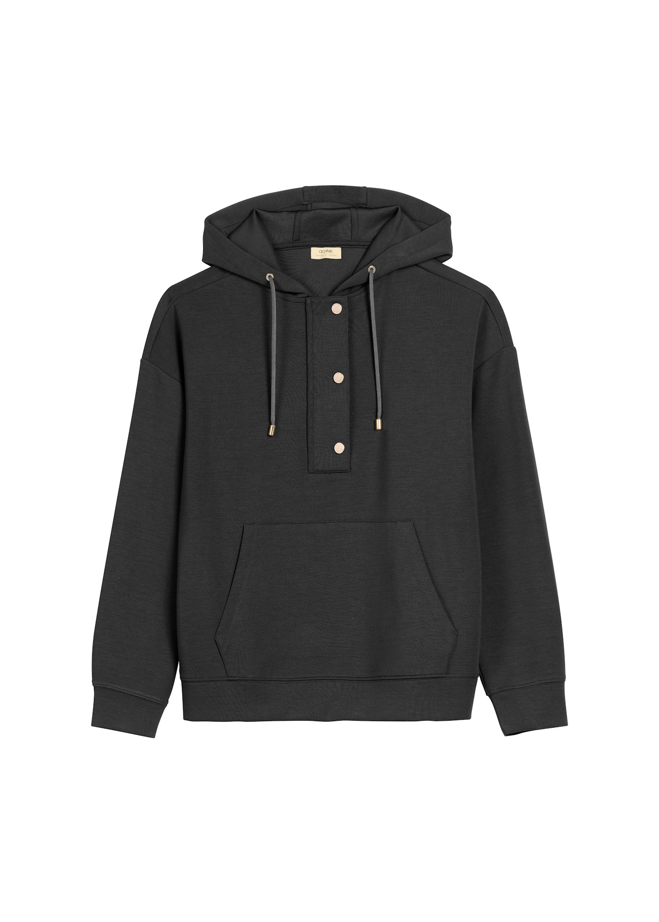 Czarna bluza damska z kapturem BLZDT-0111A-99(W26), widok produktu z przodu na jasnym tle.