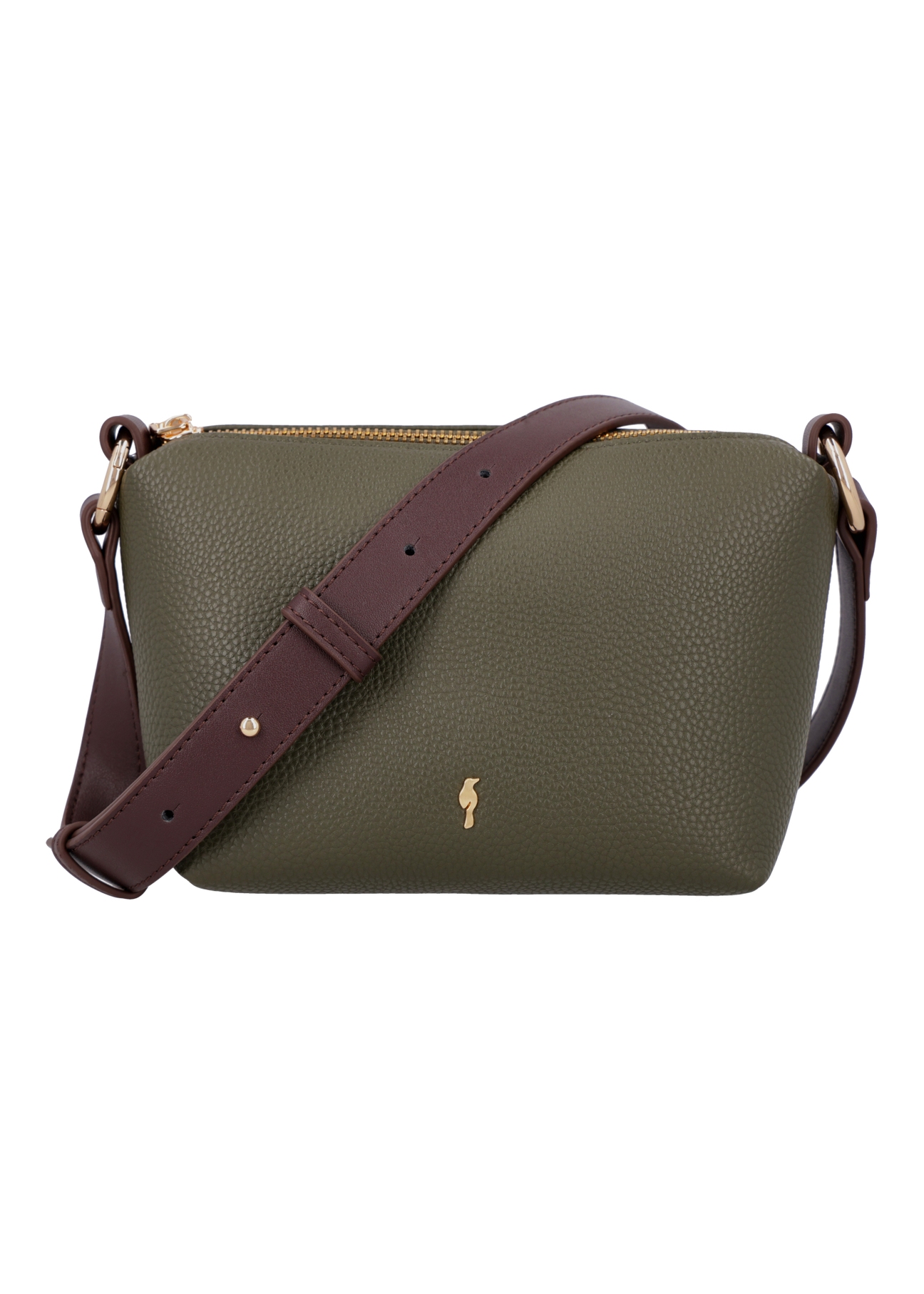 Mała torebka damska w kolorze khaki TOREC-0882-8D(W27), widok produktu z przodu na białym tle.