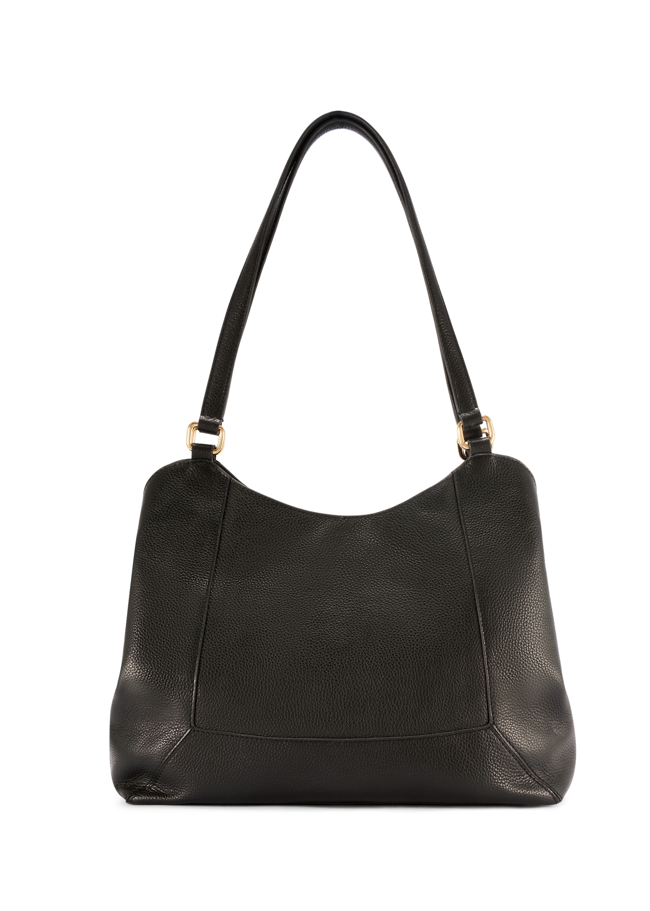 Czarna skórzana torebka shopper damska TORES-1264-9I(W26), widok produktu z tyłu na białym tle.