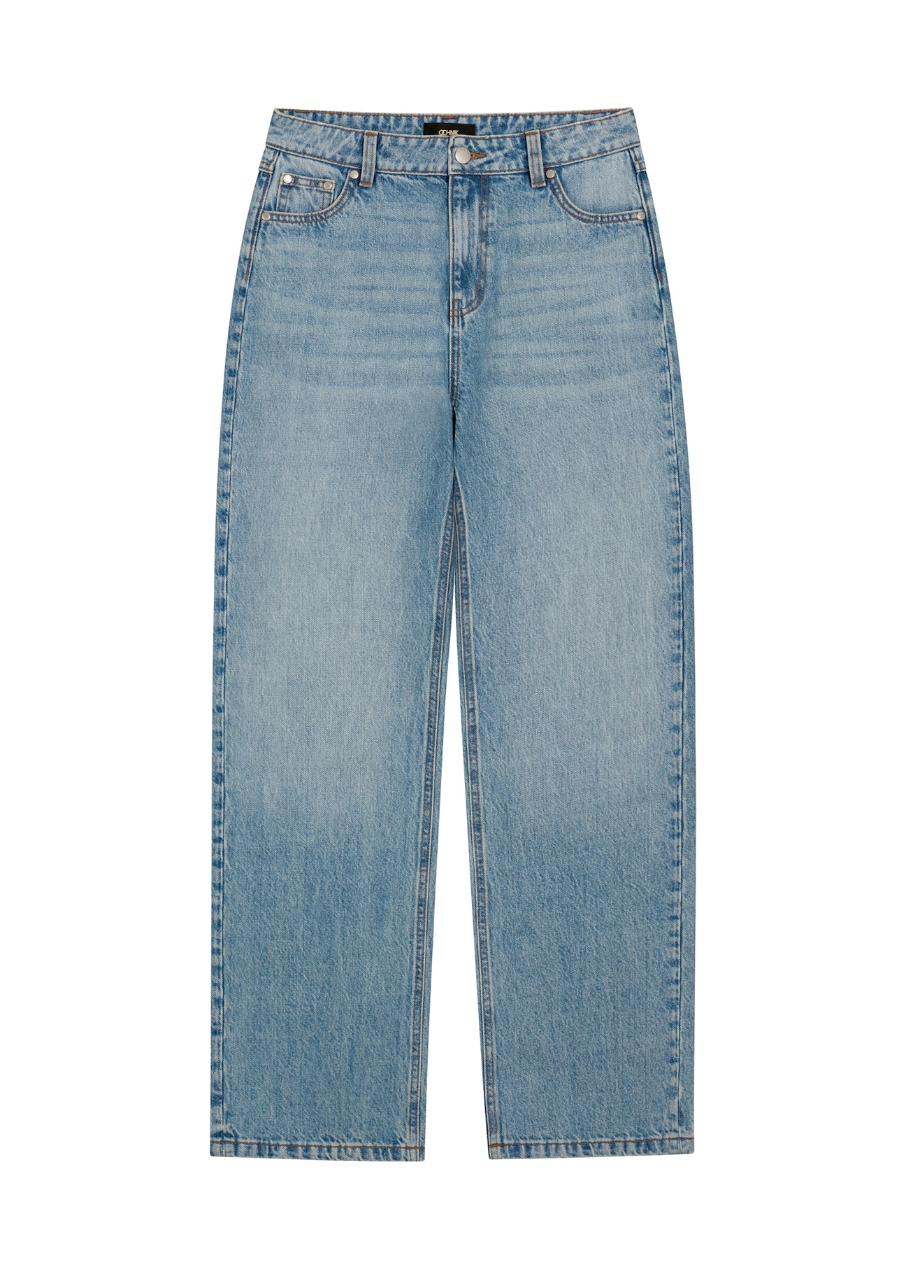 Niebieskie jeansowe spodnie damskie JEADT-0016-7A(Z26) - widok produktu z przodu, na białym tle. 