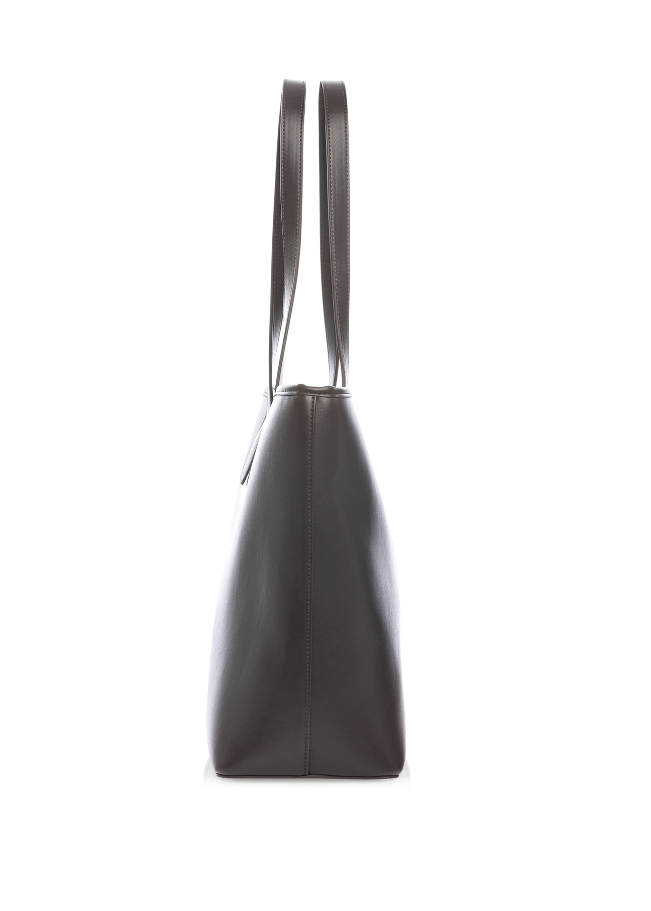 Brązowa damska torebka shopper TOREC-1235-1H(W26),  widok produktu bokiem na białym tle.