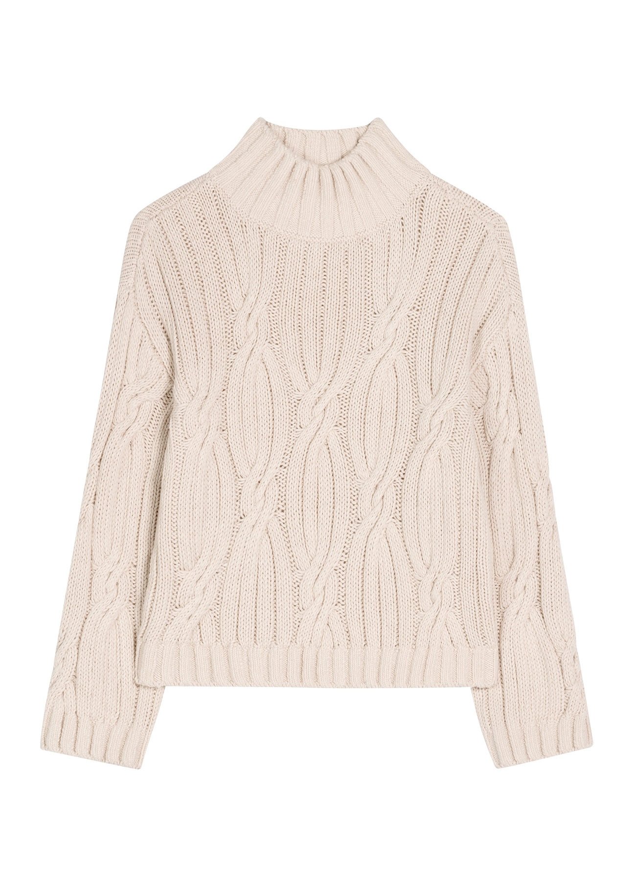 Damski sweter oversize w jasnobeżowym kolorze SWEDT-0278-1A(Z26), widok produktu z przodu na białym tle.