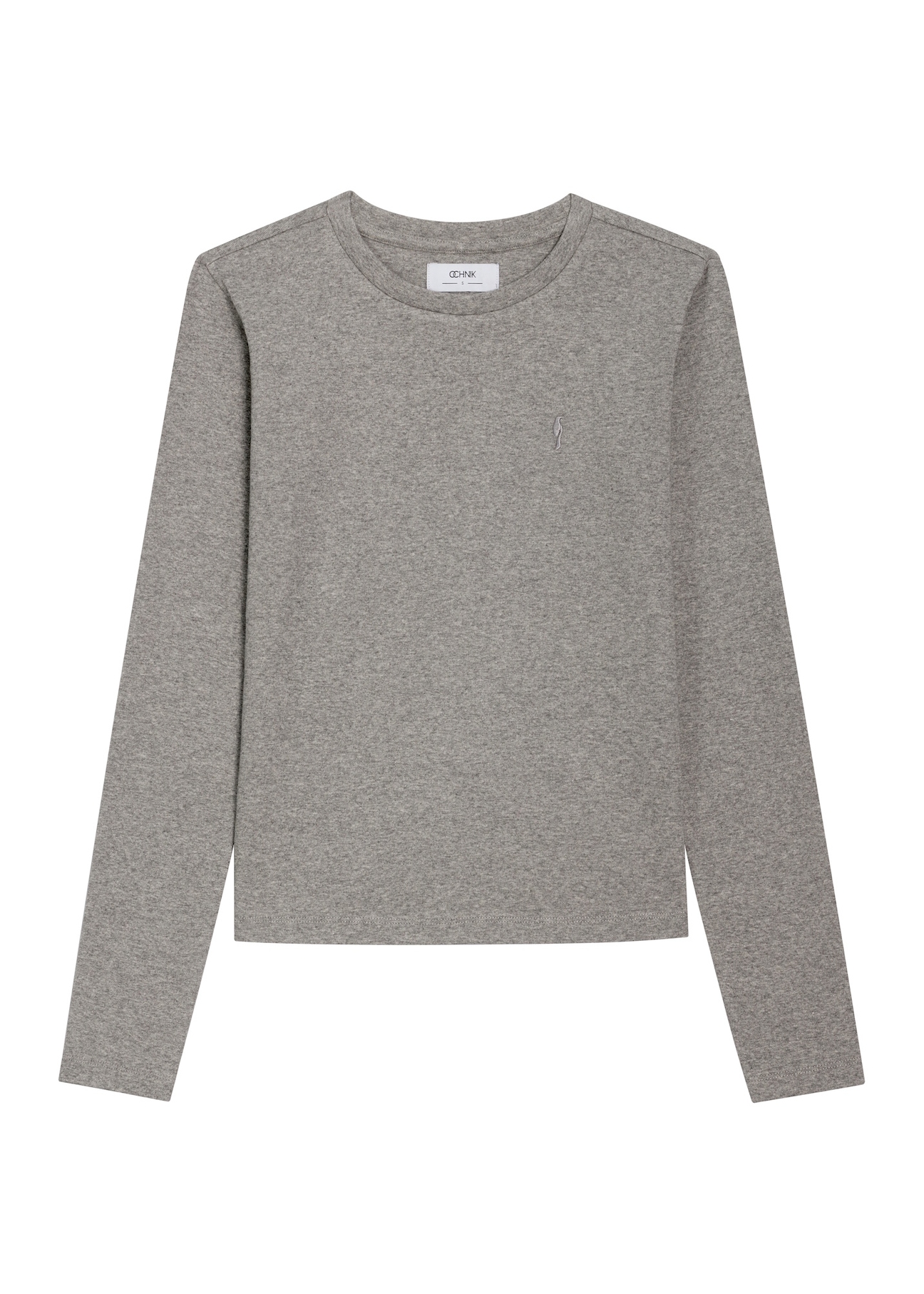 Szary bawełniany longsleeve damski LSLDT-0061-9B(Z26), widok produktu z przodu na białym tle.