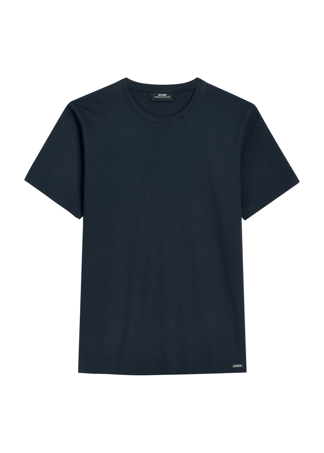 Granatowy bawełniany t-shirt męski TSHMT-0144-7E(W26) - widok produktu z przodu, na białym tle. 