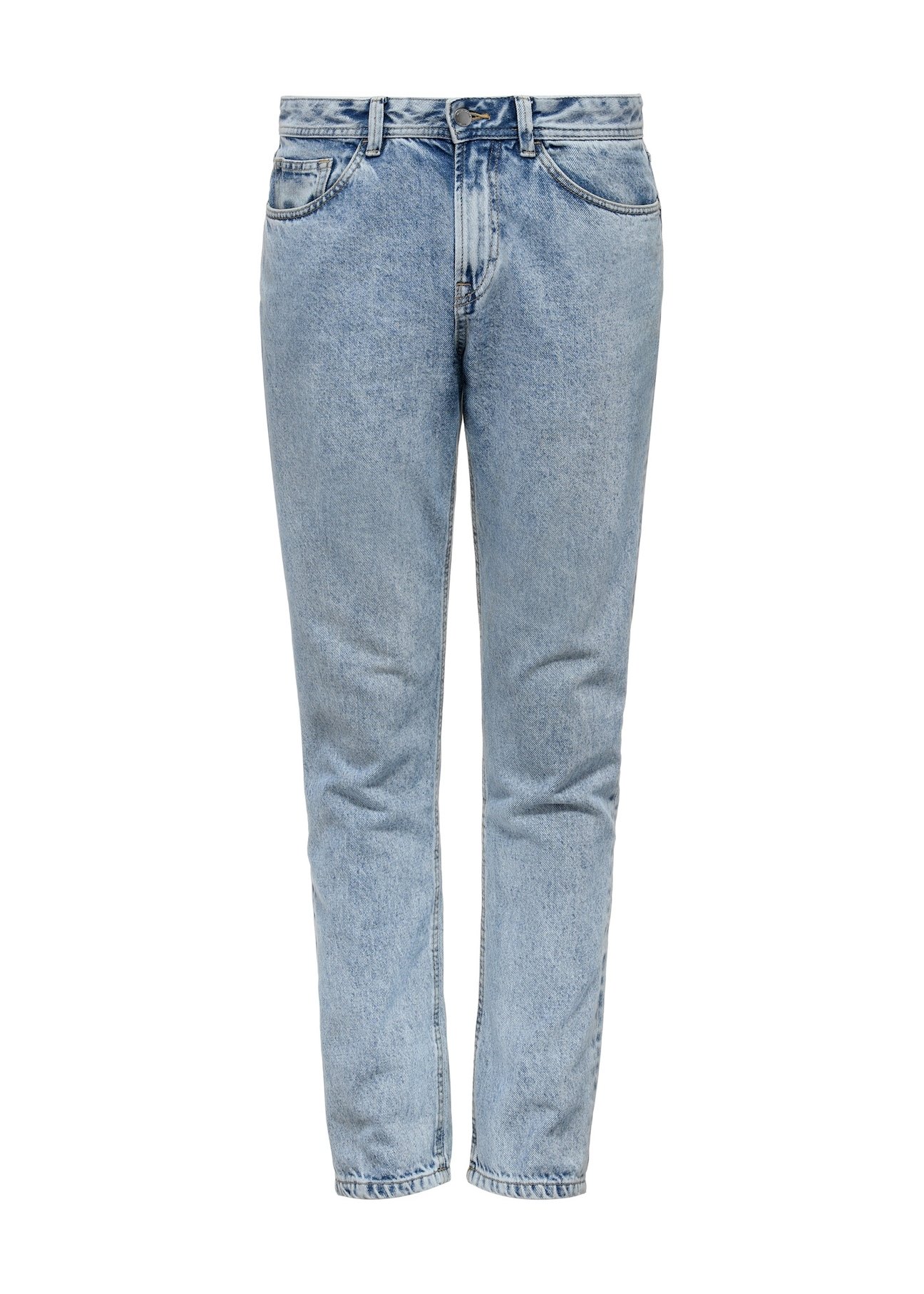 Niebieskie spodnie jeansowe męskie JEAMT-0024-60(W25) - widok produktu z przodu na białym tle. 