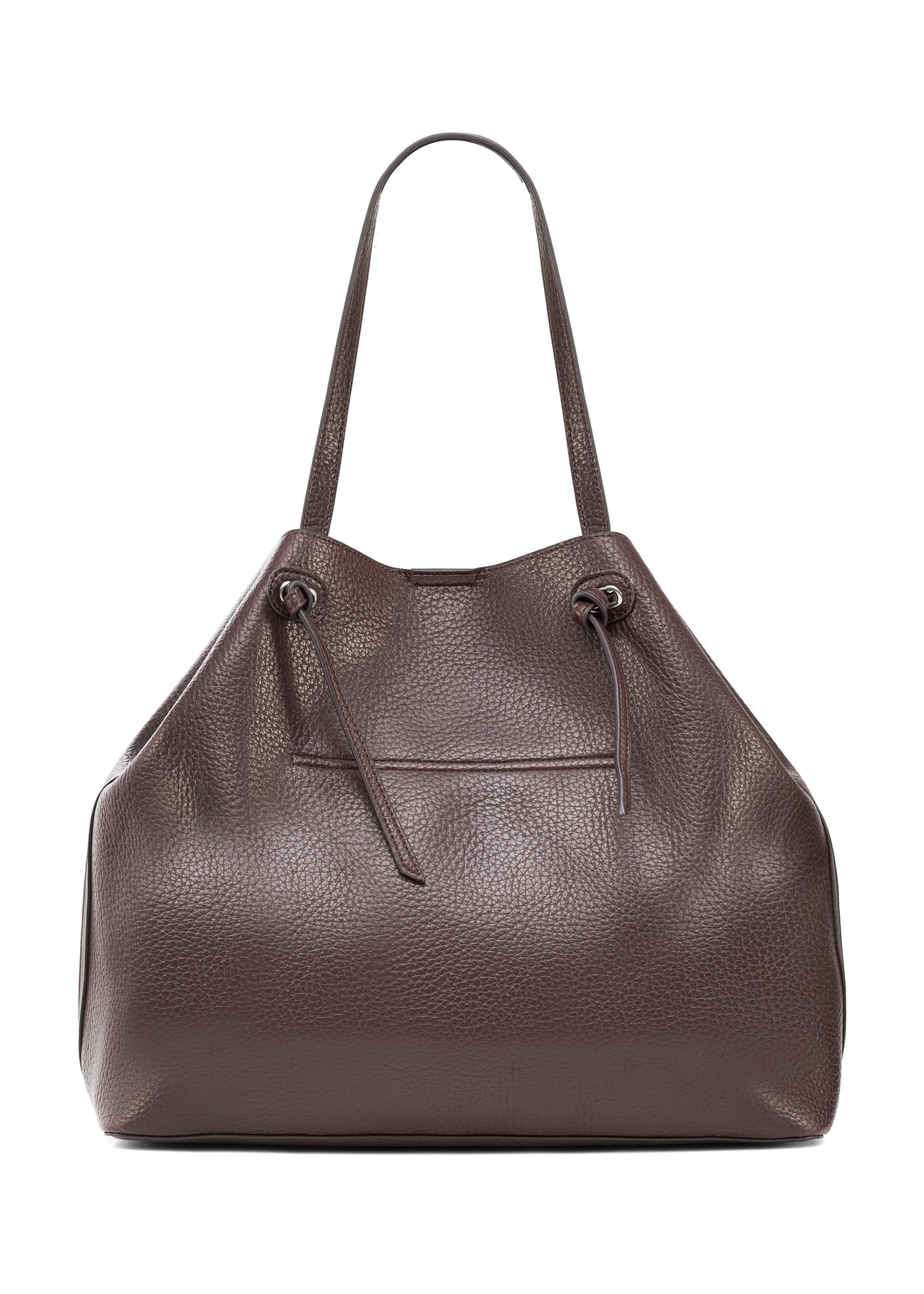 Duża brązowa torebka shopper TOREC-0995A-89(Z25), widok produktu od tyłu na białym tle.