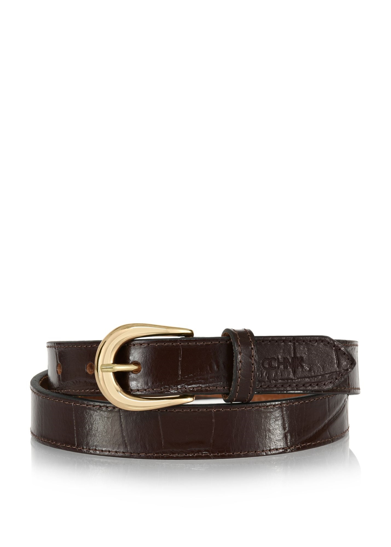 Brązowy skórzany pasek croco damski PASDS-0303-89(W24)-01