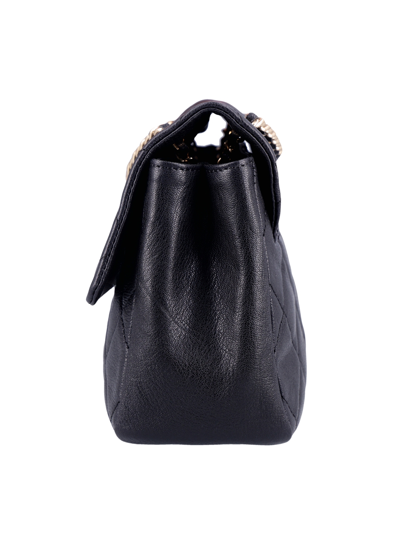 Elegancka czarna torebka damska na ramię TORES-1399-9P(Z26), widok produktu z boku na białym tle.