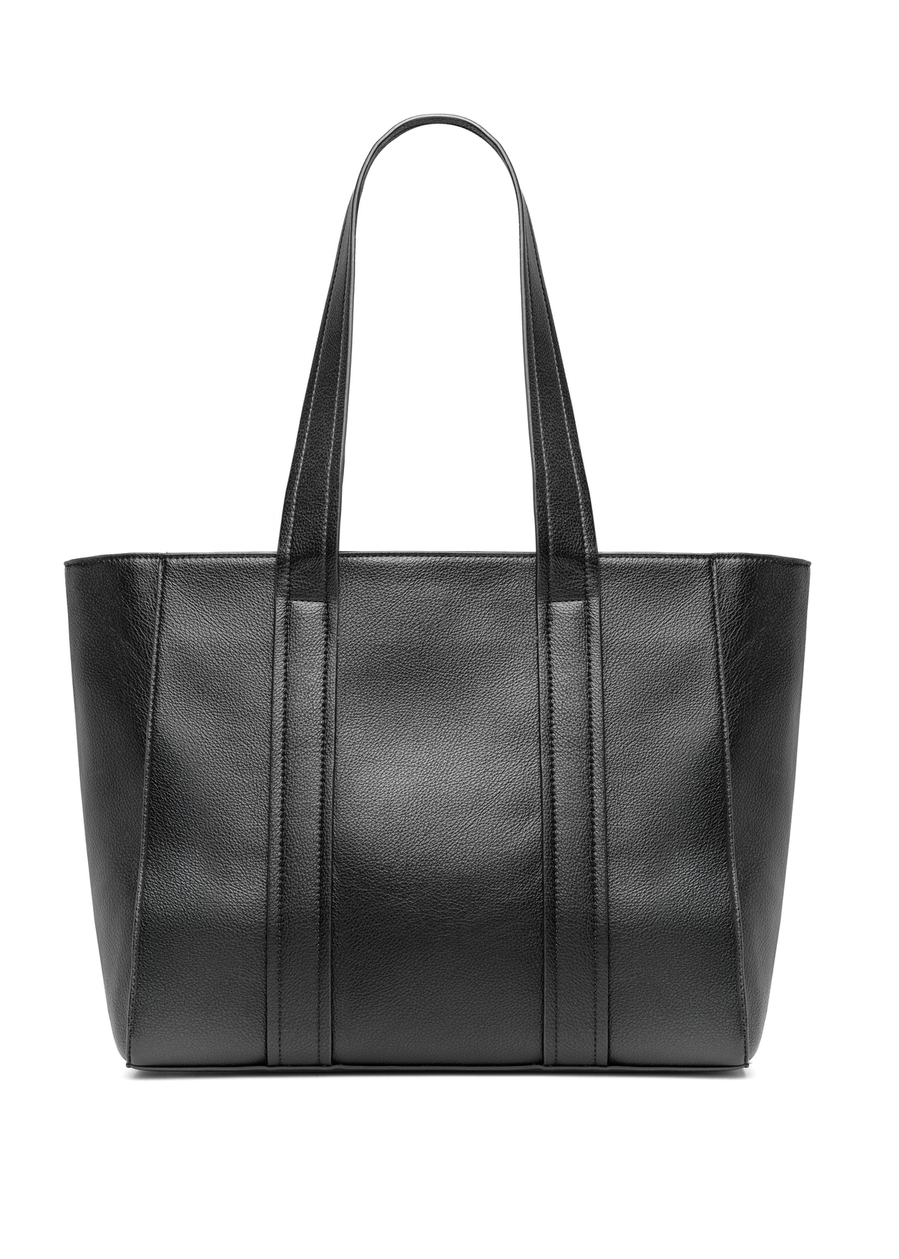 Czarna torebka damska shopper TOREC-1133-99(W26), widok produktu od tyłu na białym tle.