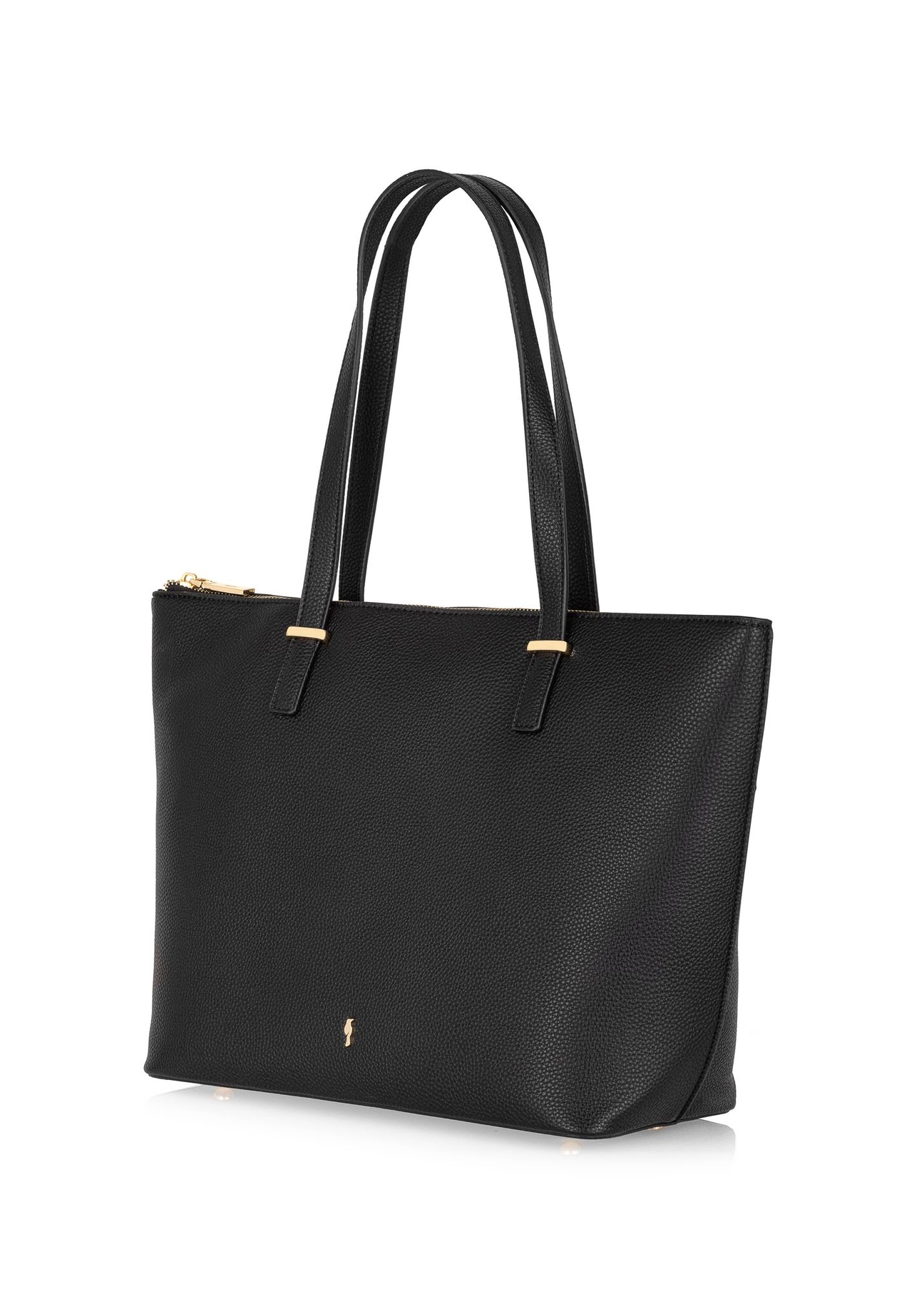 Czarna torebka shopper damska TOREC-0953A-99(Z25), widok produktu skosem na białym tle.