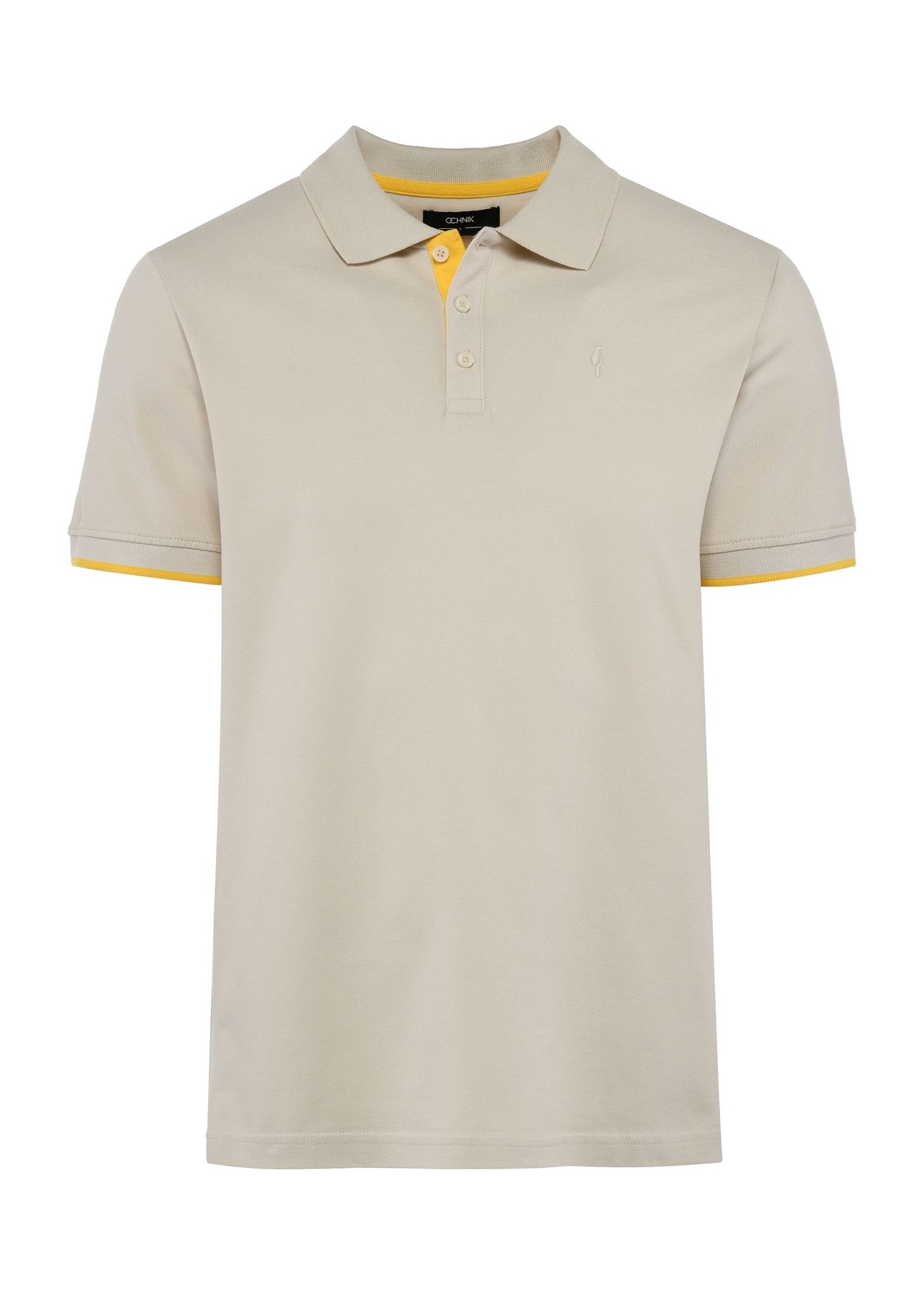 Beżowa koszulka polo męska z bawełny POLMT-0045B-80(W25)-04
