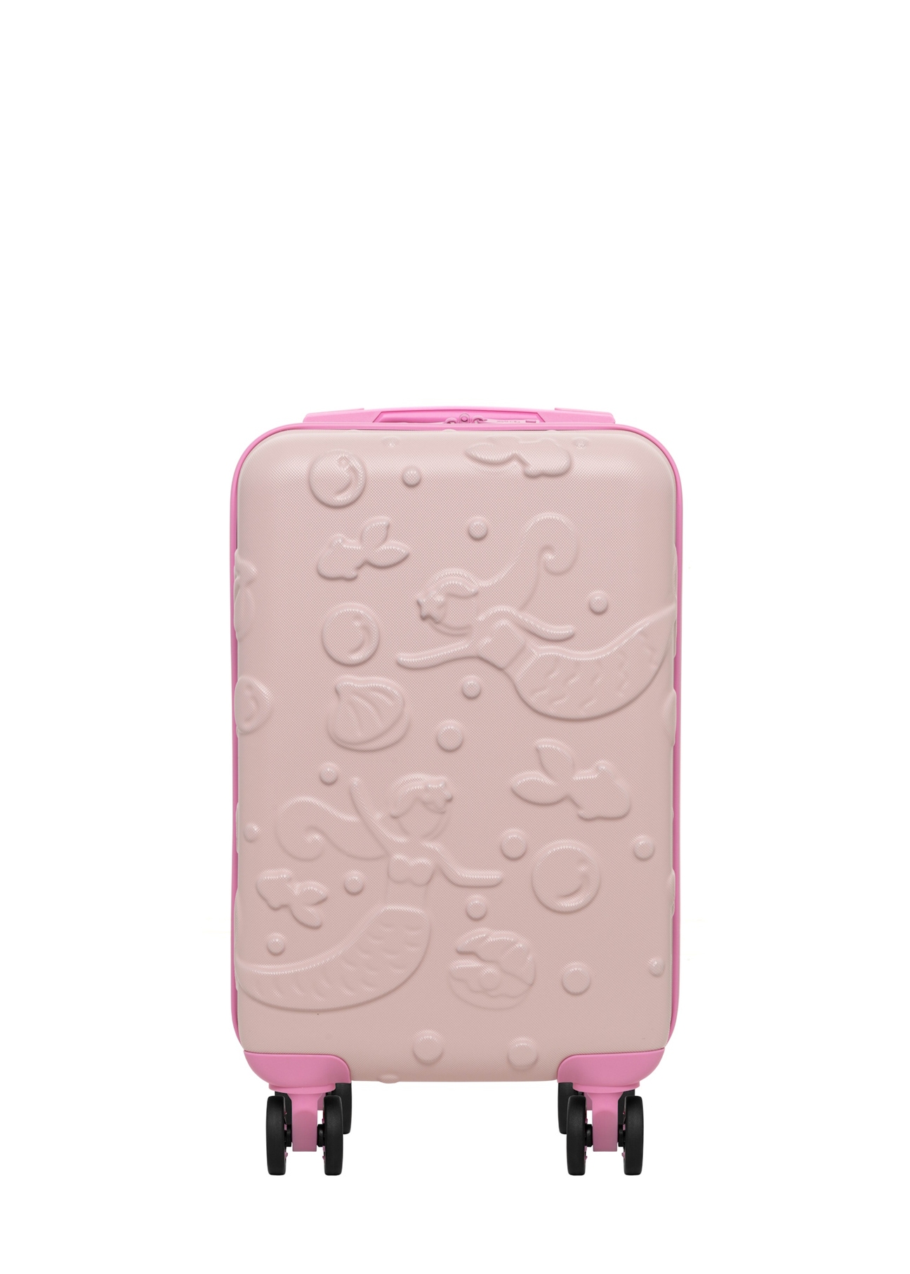 Mała walizka w kolorze różowym na kółkach WALAB-0087-5A-18(W26), widok produktu z przodu na białym tle.