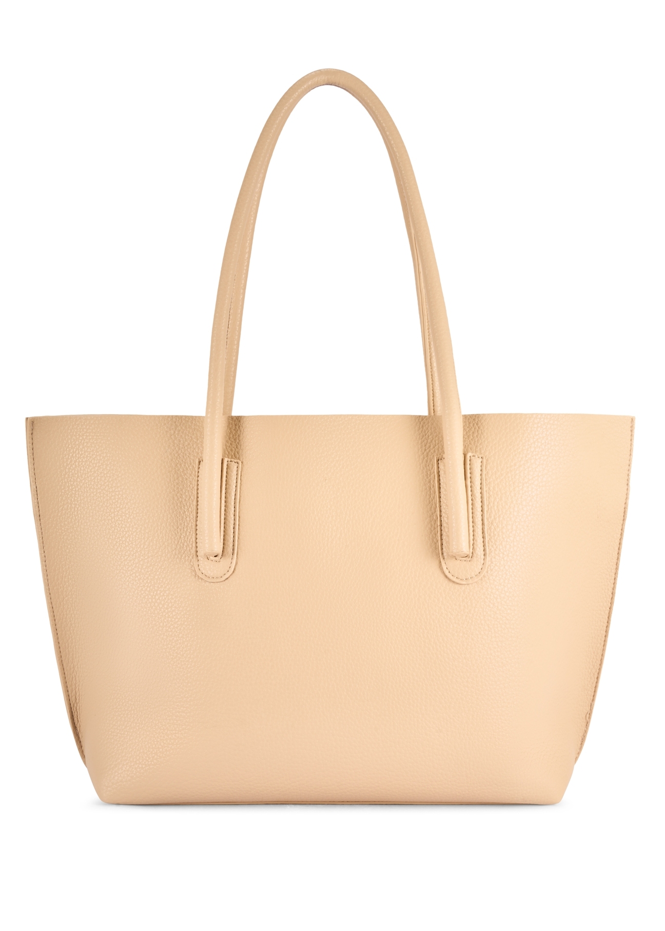 Beżowa torebka shopper damska TOREC-0938-1A(W26), widok produktu z tyłu na białym tle.