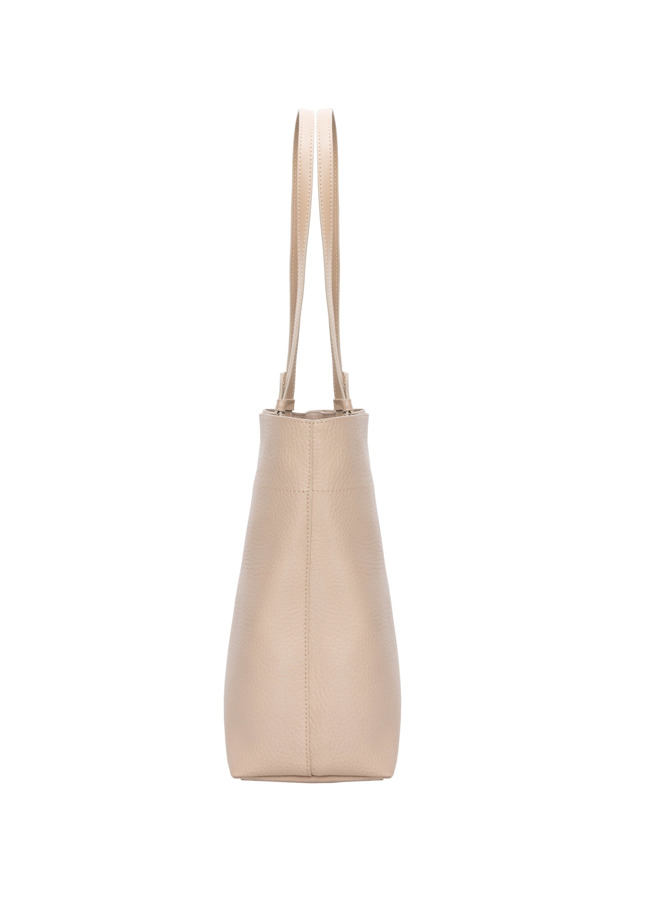 Beżowa groszkowana torebka shopper TOREC-1252-1B(Z26), widok produktu z boku na jasnym tle.