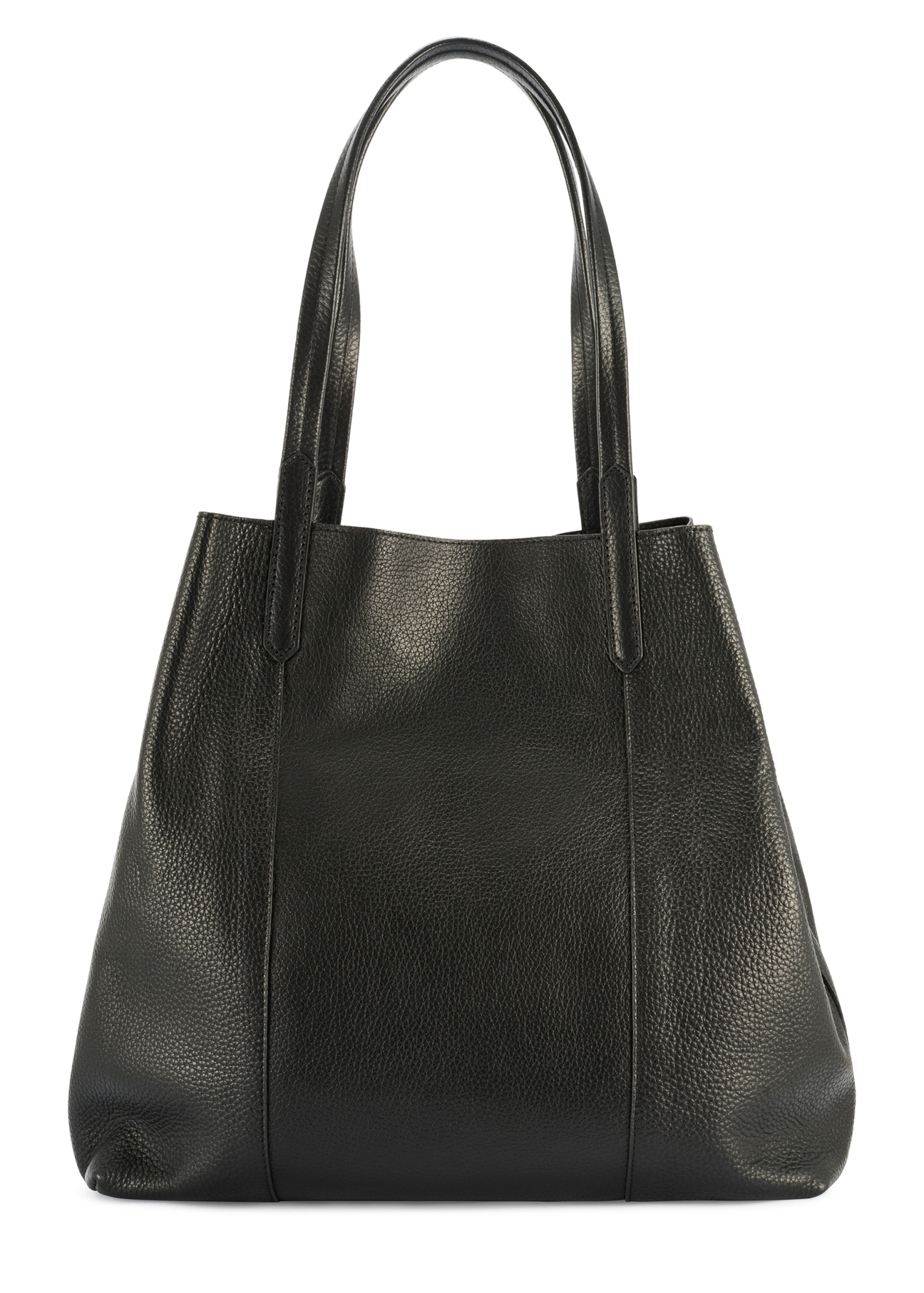 Czarna duża skórzana torebka shopper TORES-1212-9I(W26) - widok produktu z tyłu, na białym tle.