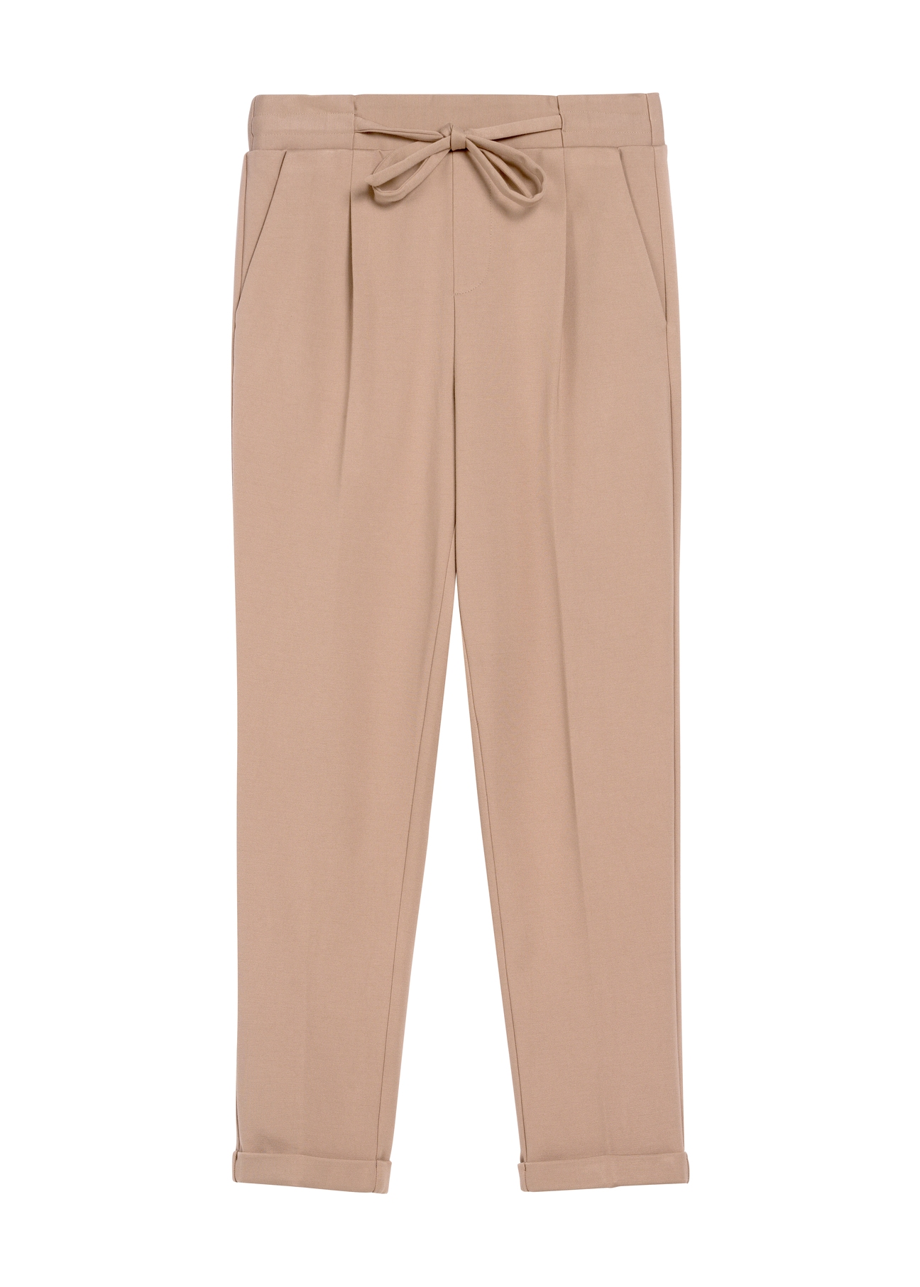 Camelowe spodnie damskie w kant SPODT-0098-24(Z25)