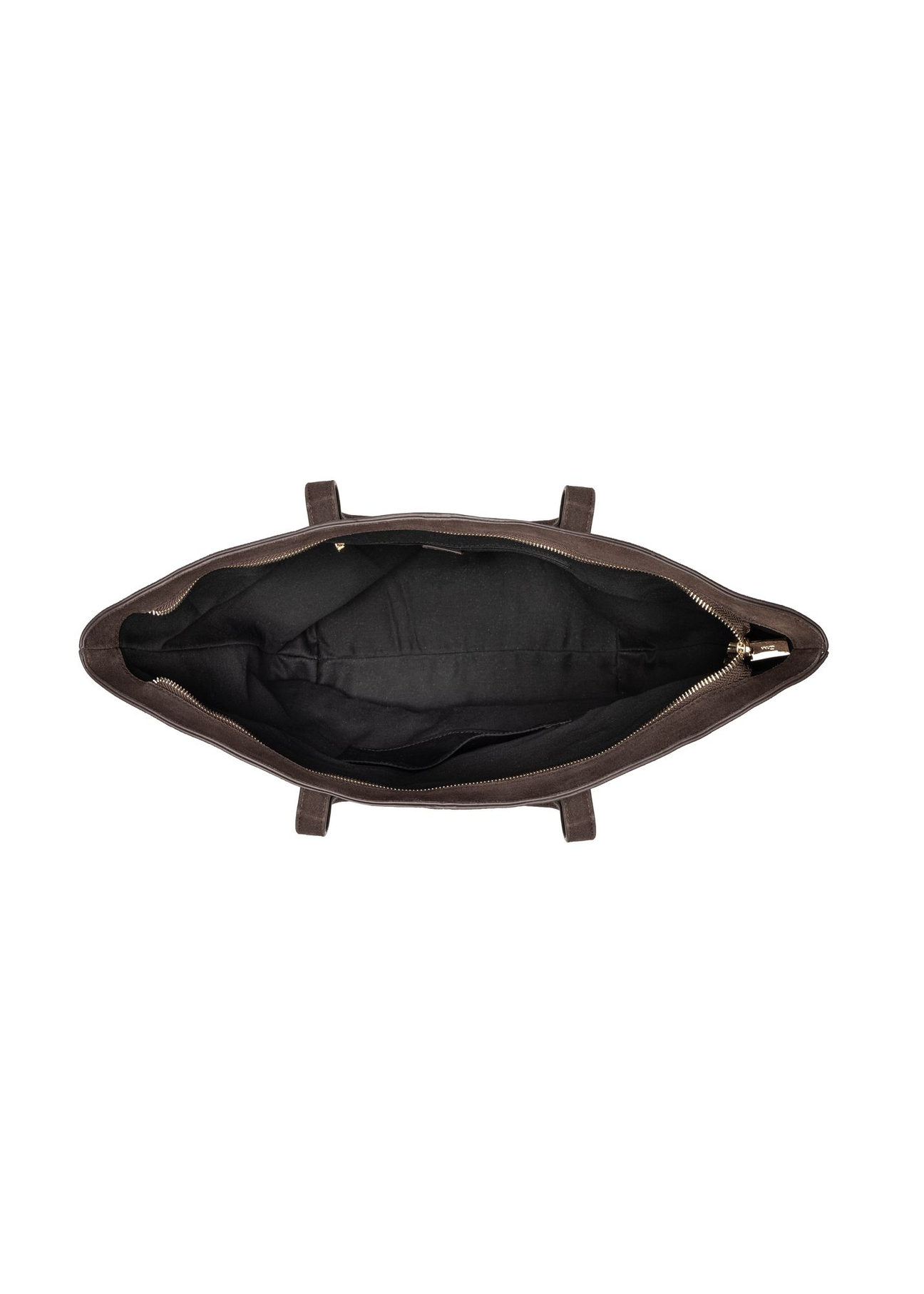 Brązowa torebka damska typu shopper TORES-1407-1I(Z26) - widok produktu z góry, na białym tle. 