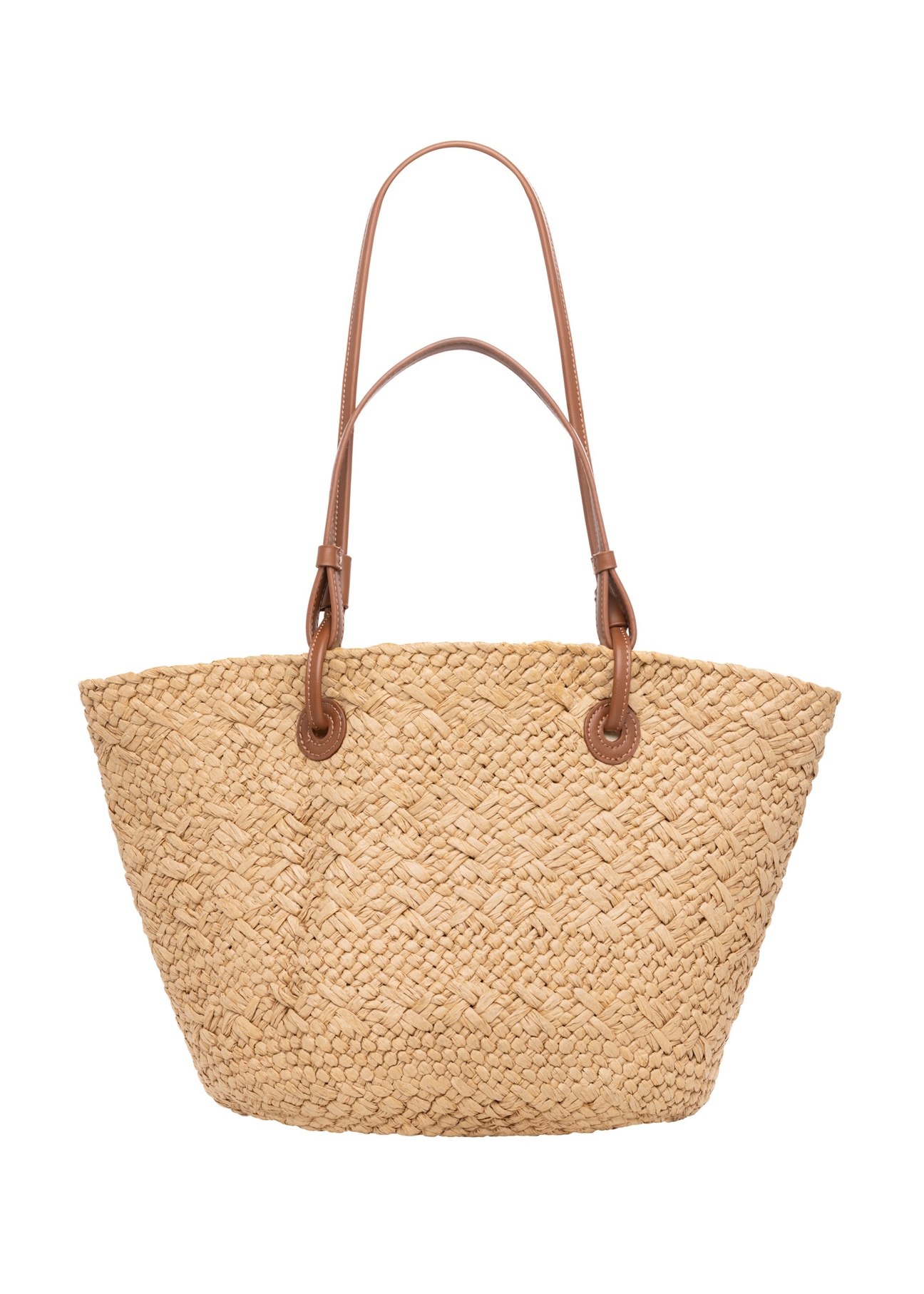 Słomkowa duża torebka damska typu shopper TOREC-1217-1E(W26), widok produktu z tyłu na białym tle.