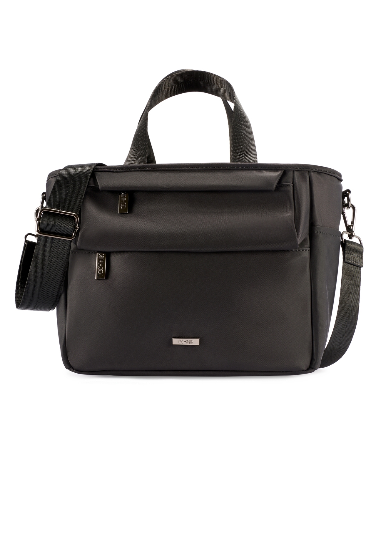 Czarna torebka typu lunchbox TOREN-0346-99(W26) - widok produktu z przodu, na białym tle.  