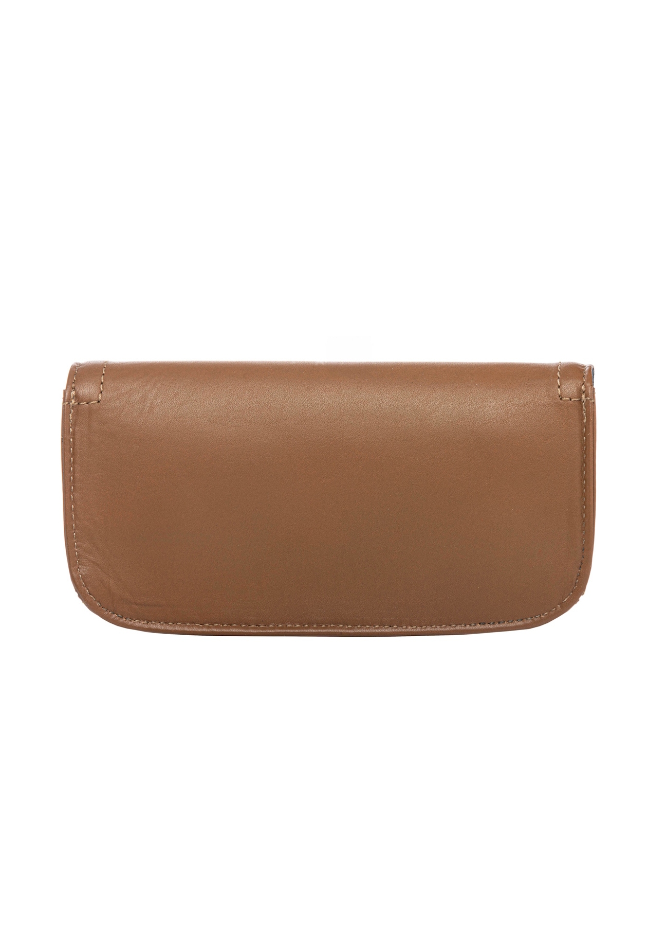 Skórzane etui w kolorze camelowym PORMS-0698-1D(W26), widok produktu z tyłu na białym tle.