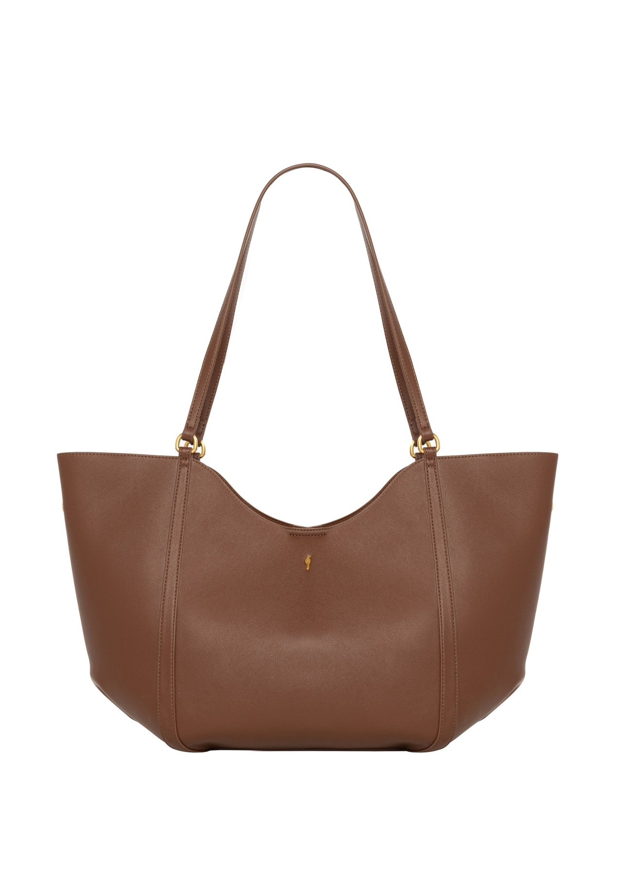 Jasnobrązowa torebka damska typu shopper TOREC-1296-3D(Z26), widok produktu od przoduna białym tle.