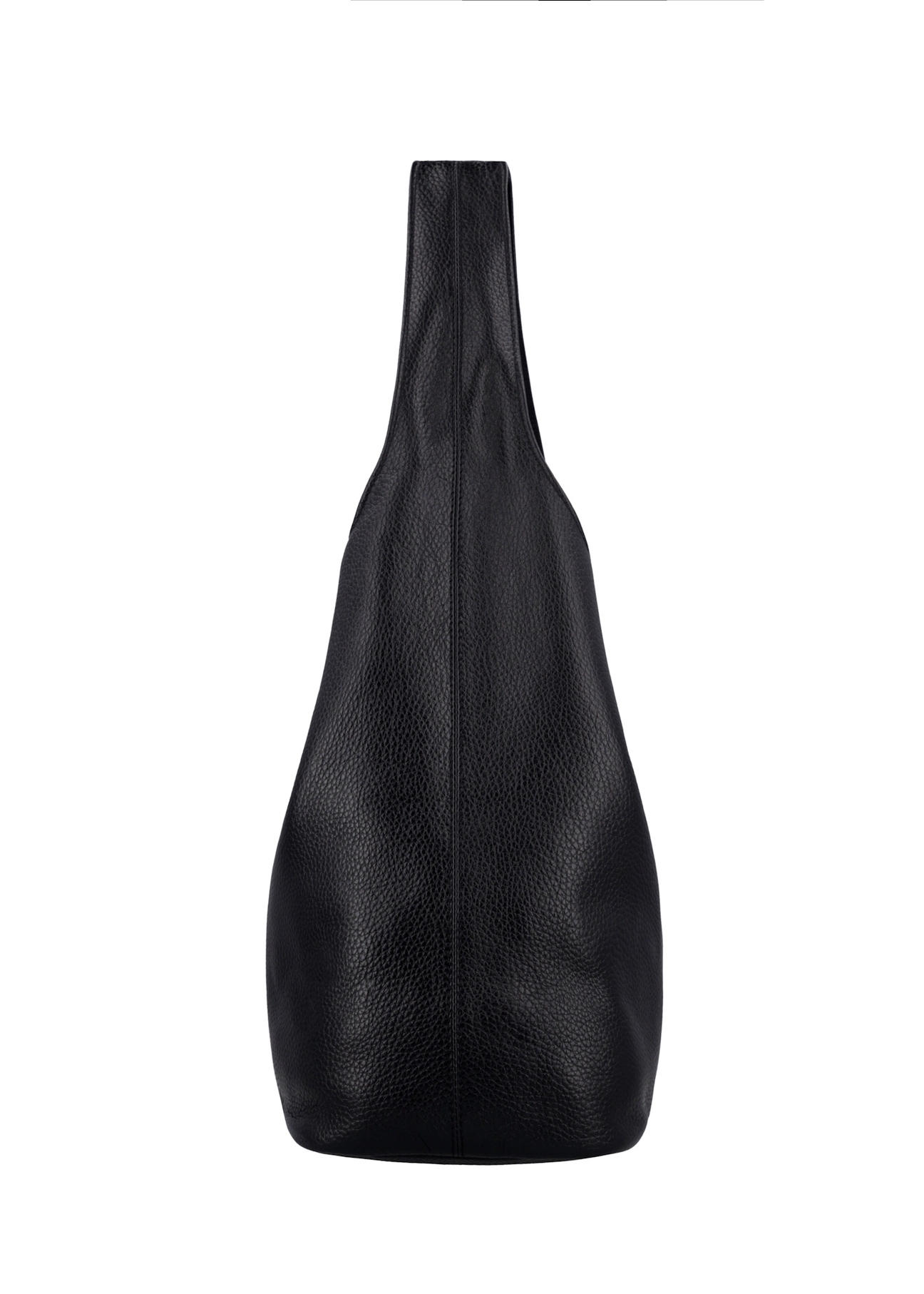 Czarna skórzana torebka shopper TORES-1372A-9I(Z26), widok produktu z boku na białym tle.