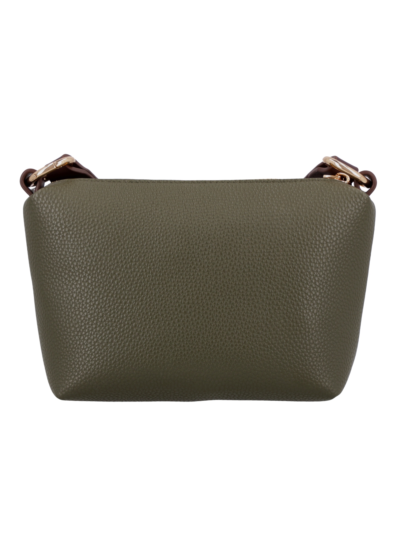Mała torebka damska w kolorze khaki TOREC-0882-8D(W27), widok produktu z tyłu na białym tle.