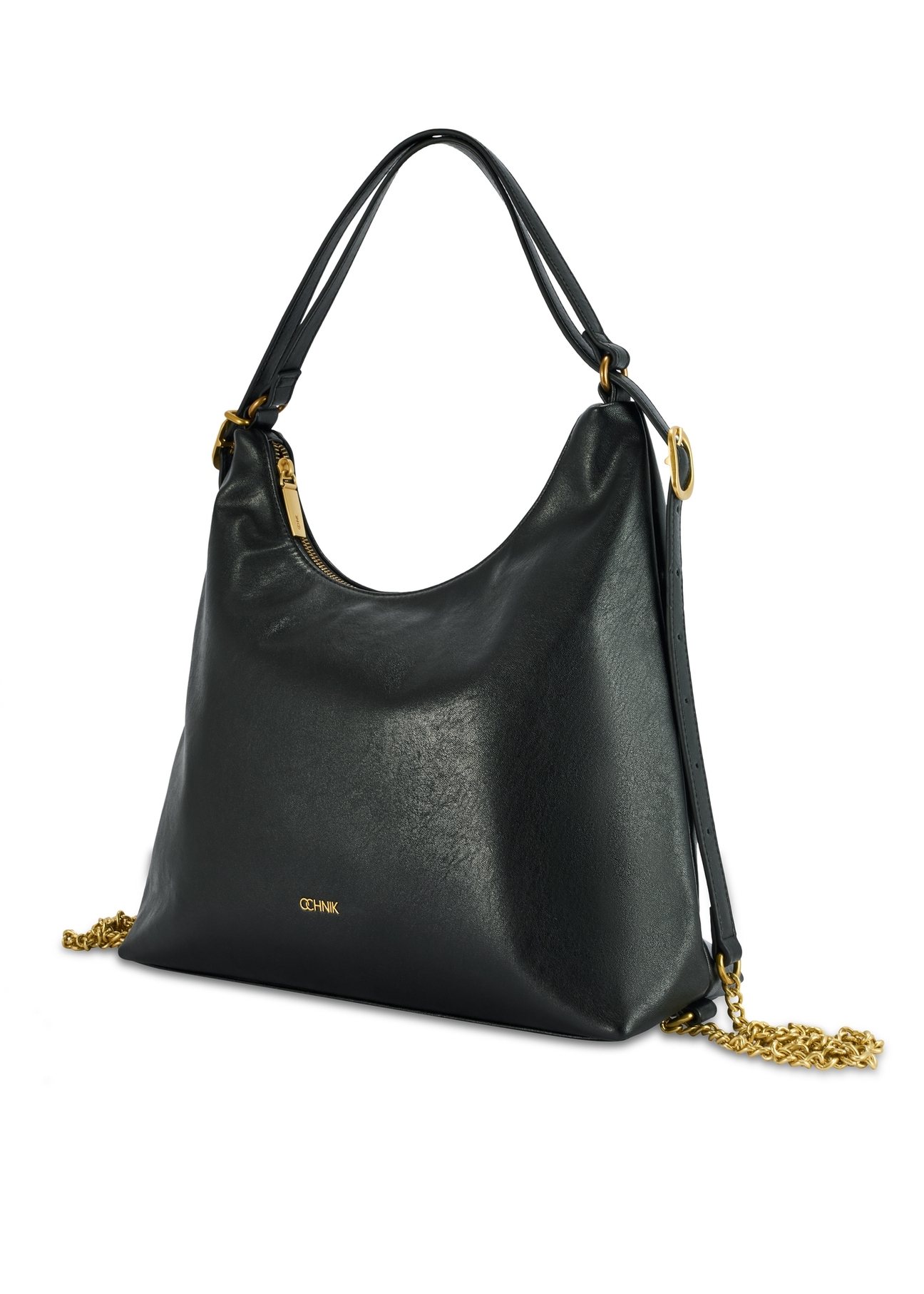 Czarna torebka damska shopper TOREC-1083-99(Z25), widok produktu skosem na białym tle.