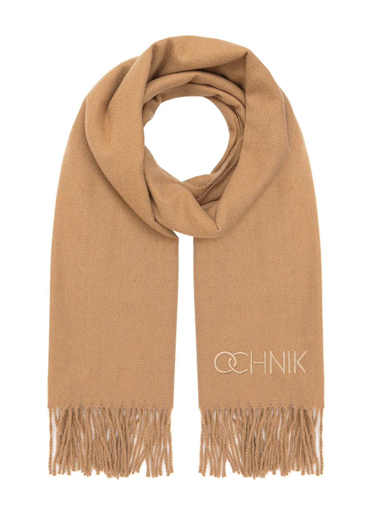Zimowy szalik damski w kolorze camelowym SZADT-0184-24(Z24)-04