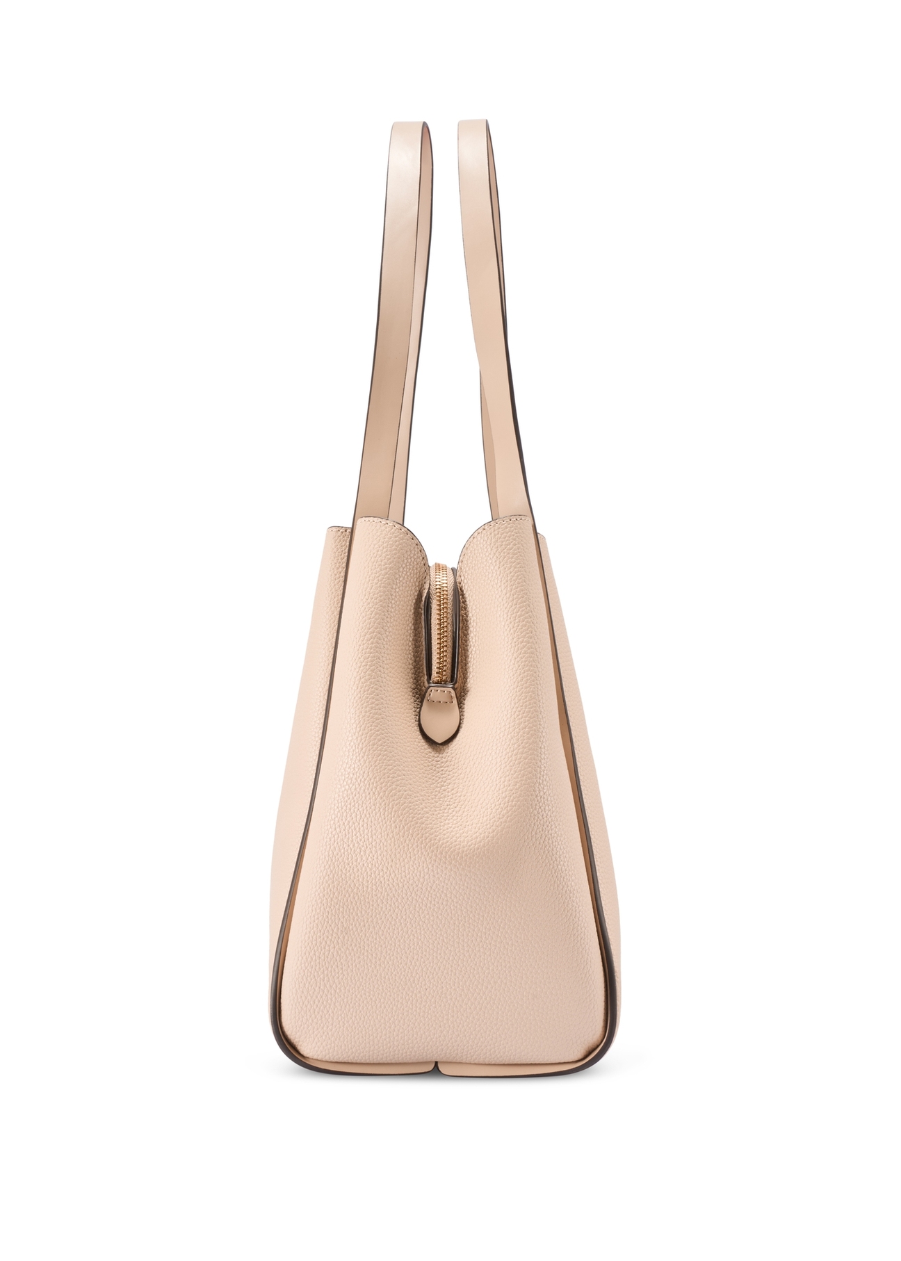 Beżowa torebka shopper damska TOREC-1183-1A(W26) - widok produktu z boku, na białym tle. 