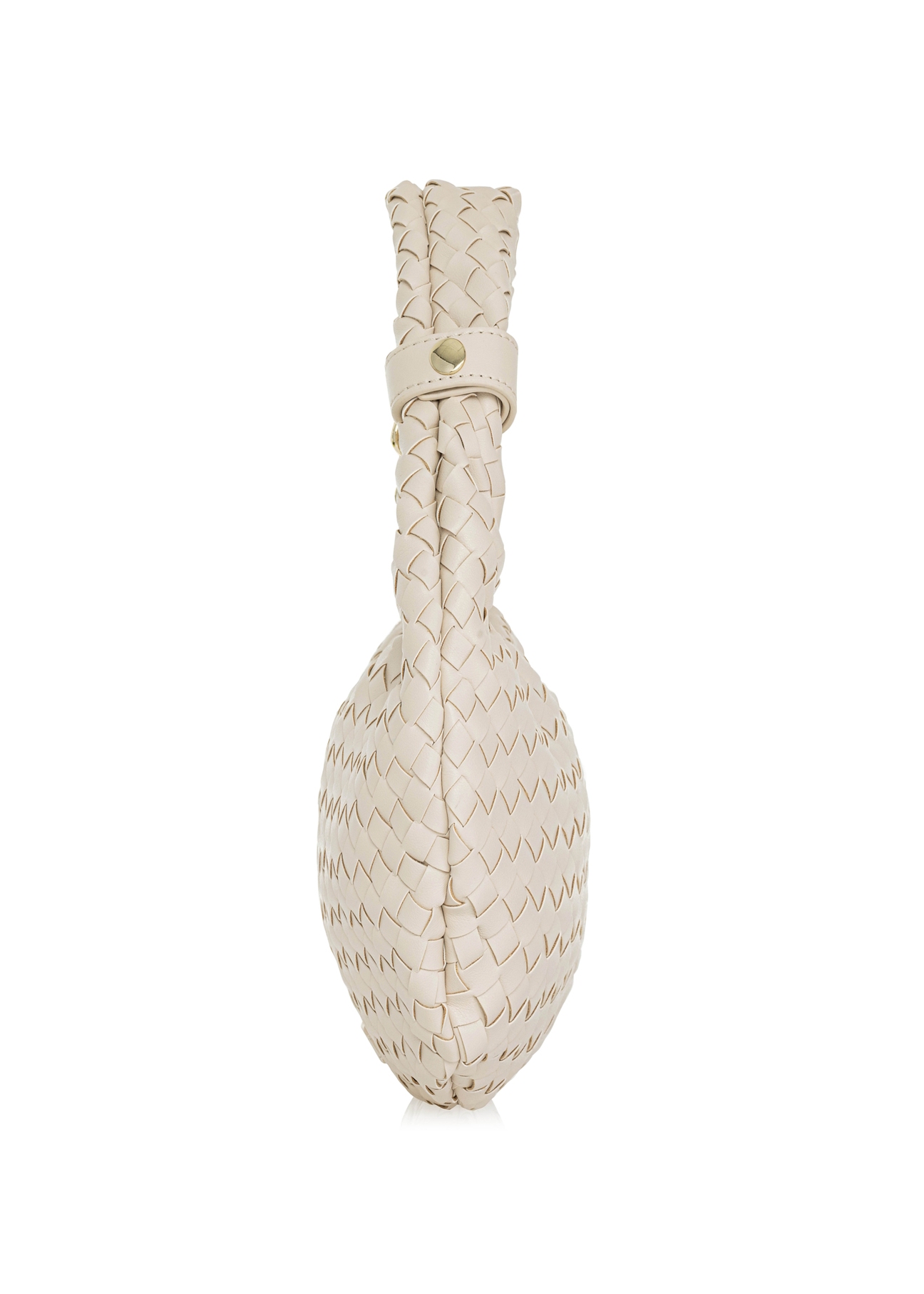 Pleciona torebka kremowa w stylu hobo TOREC-1007-12(W25) - widok boku na białym tle. 