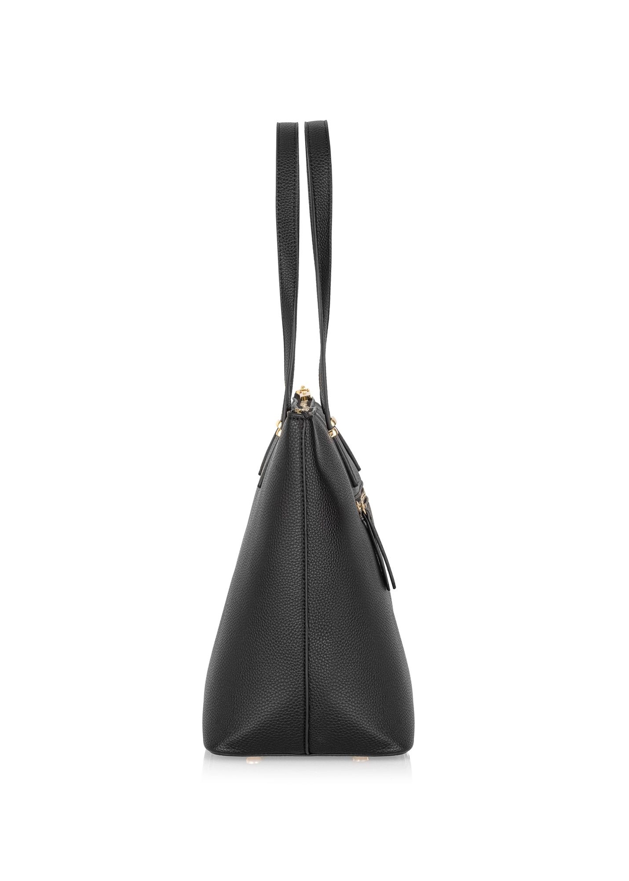 Czarna torebka shopper damska TOREC-0953A-99(Z25), widok produktu od boku na białym tle.